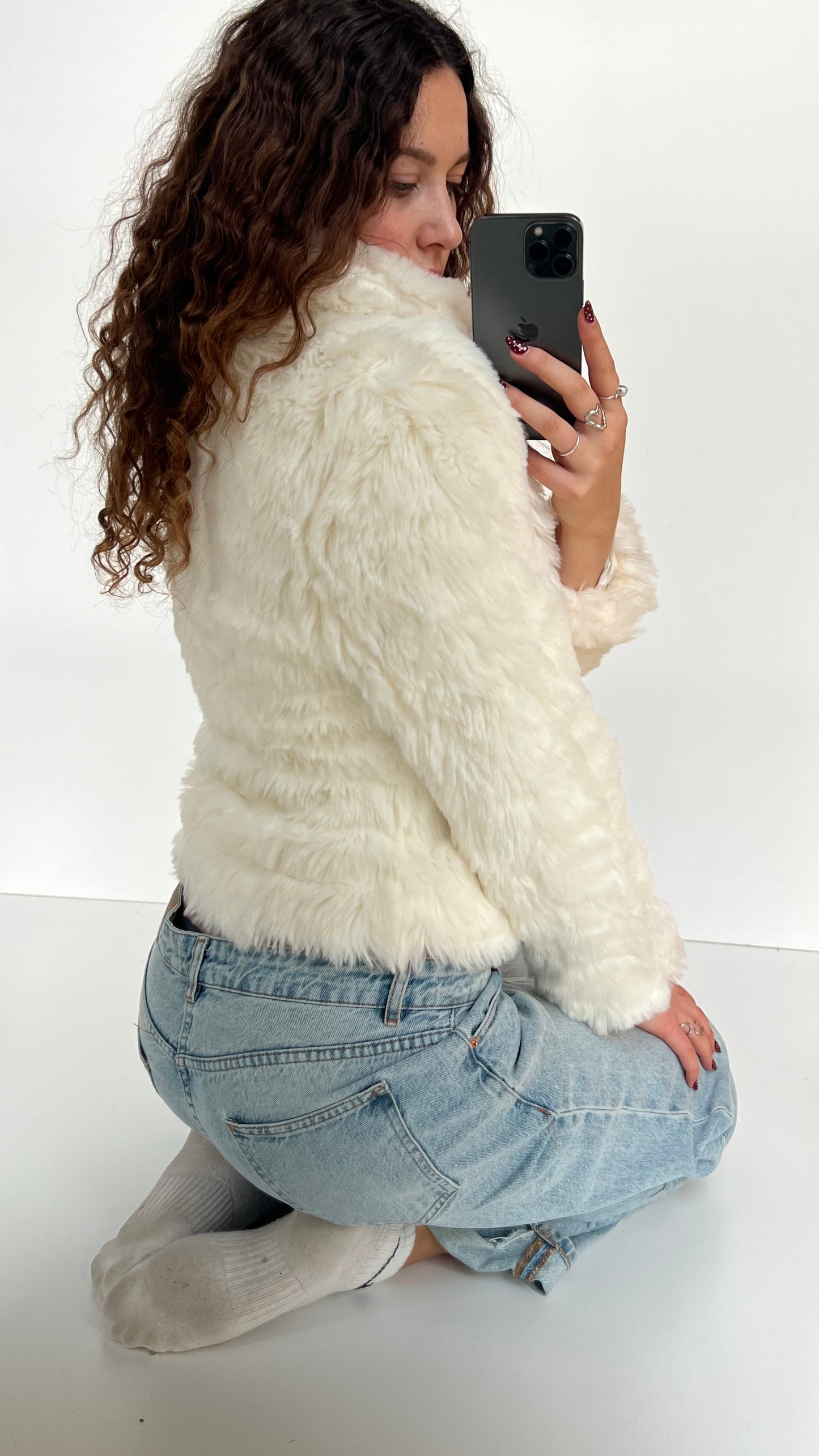 00s white fur jacket- size M