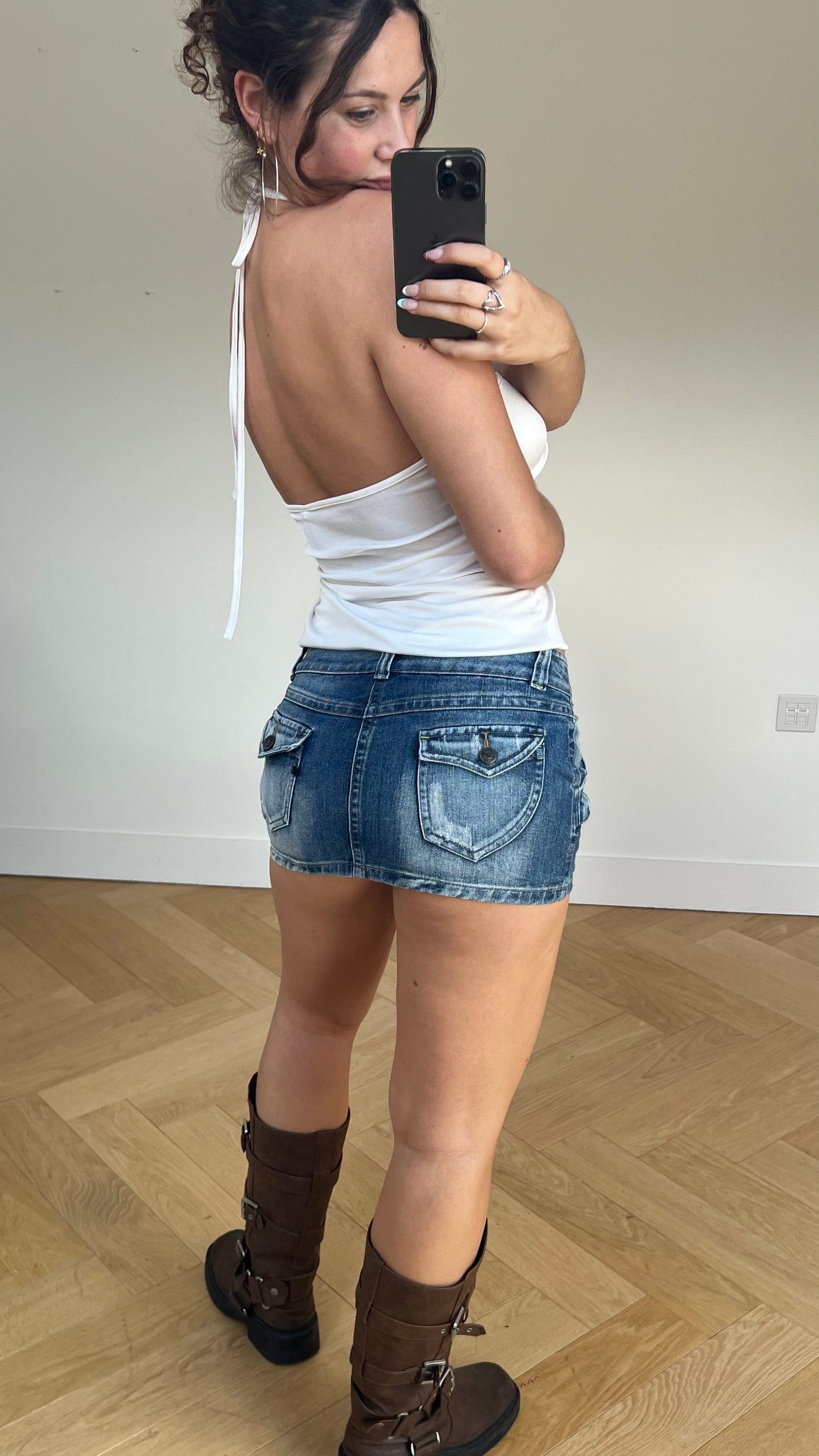 00s denim mini skirt- size S