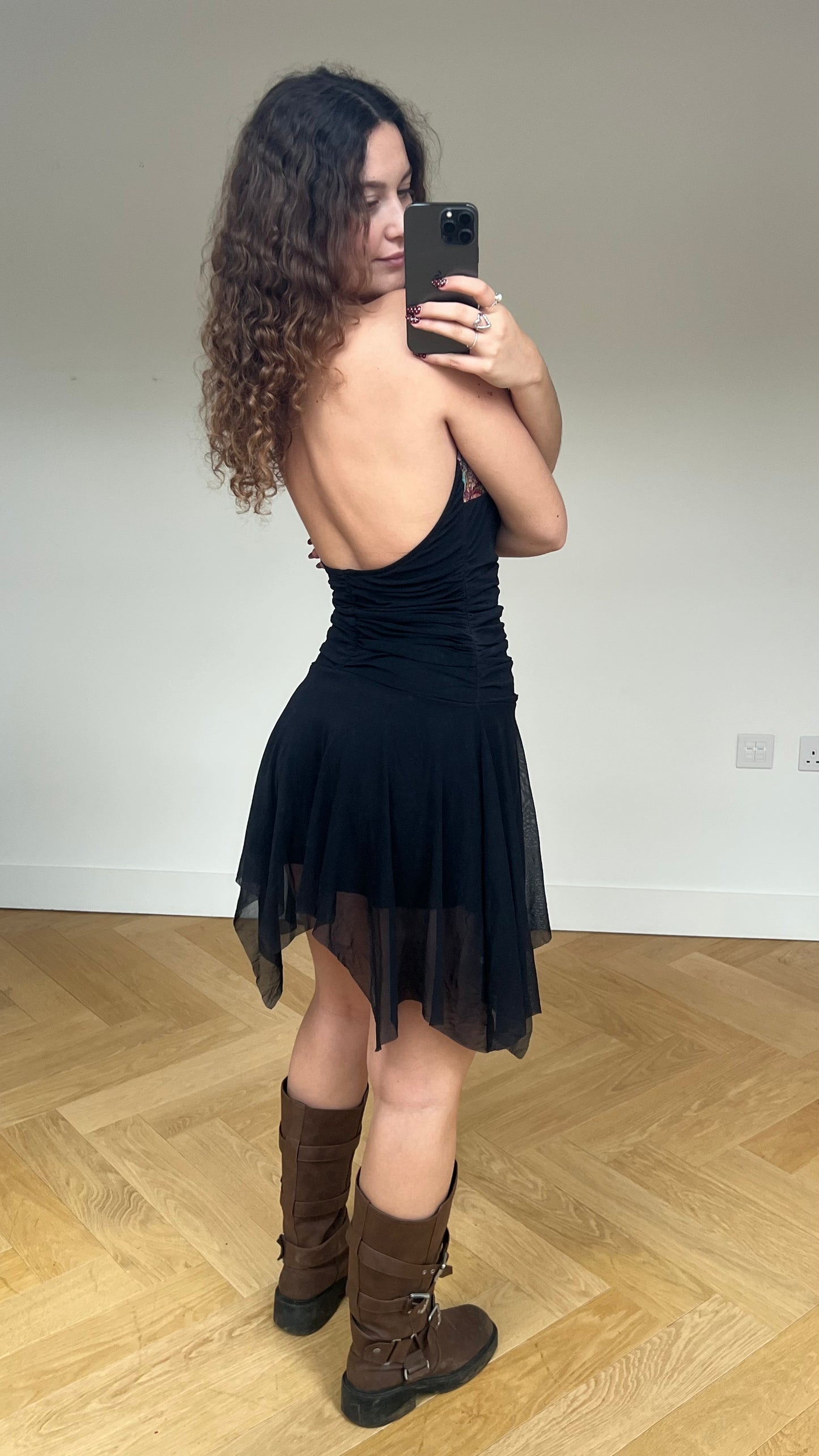 00s black mesh midi dress- size S