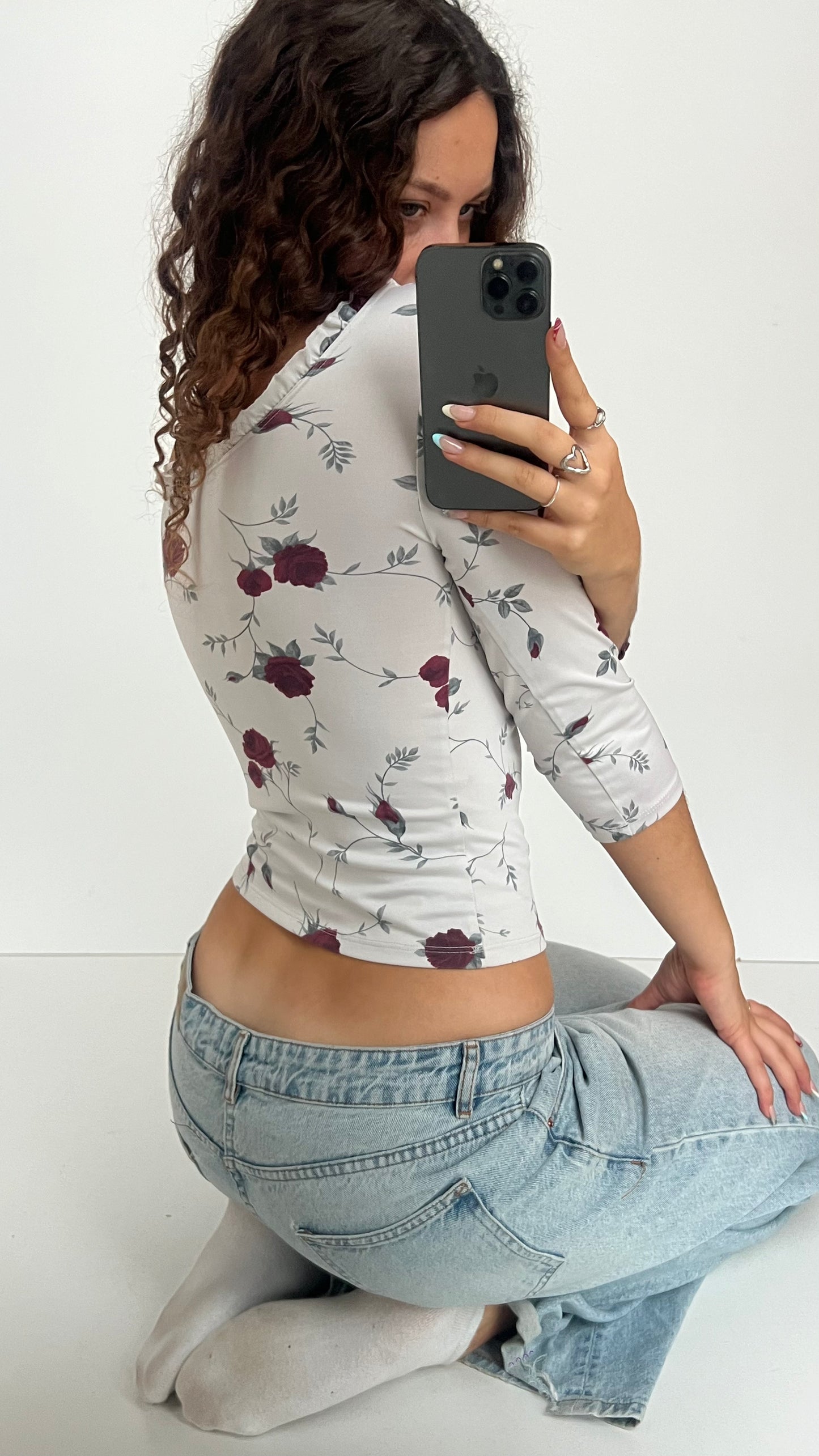 00s white floral top- size M