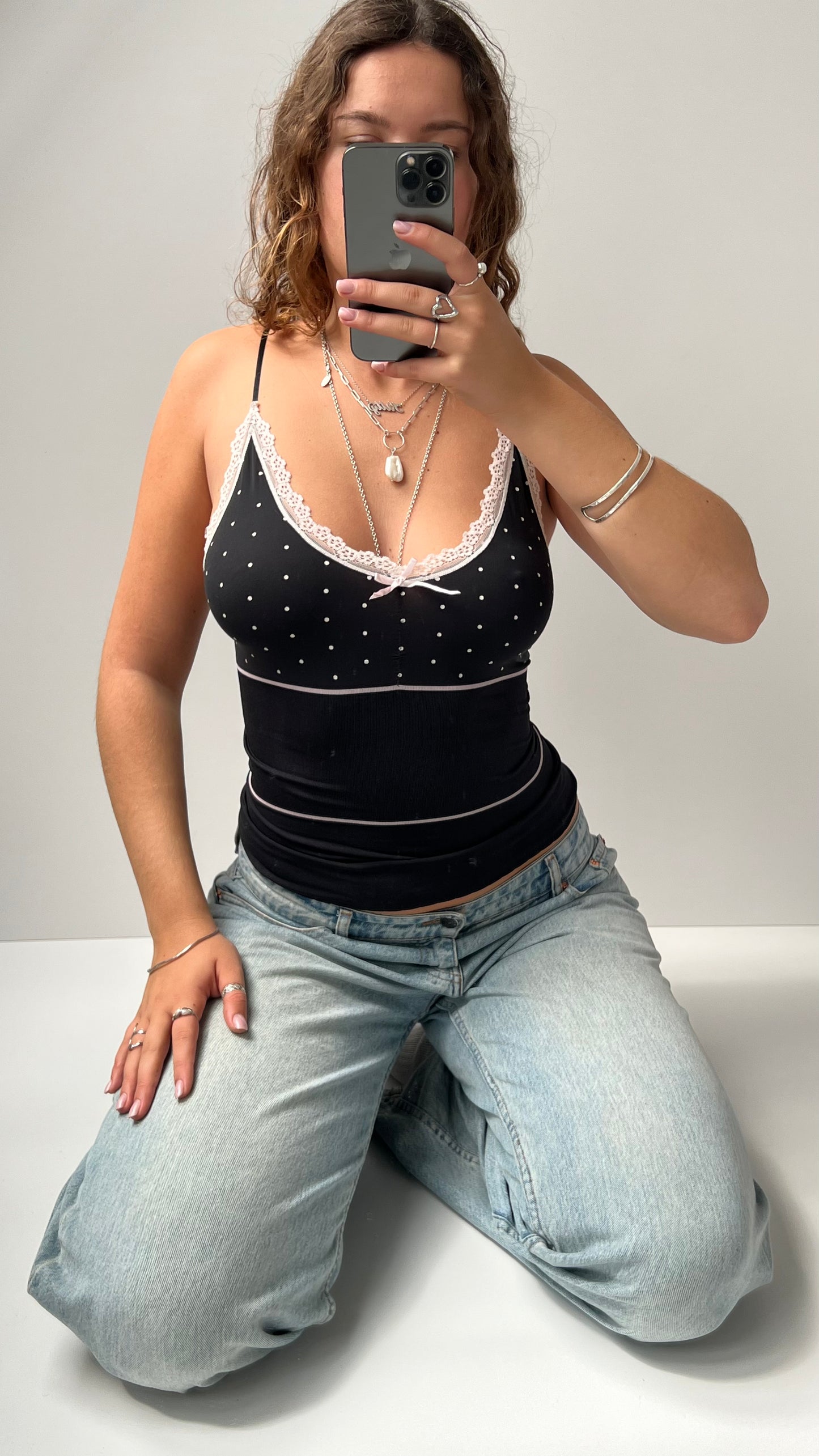 00s black polka dot cami- size S