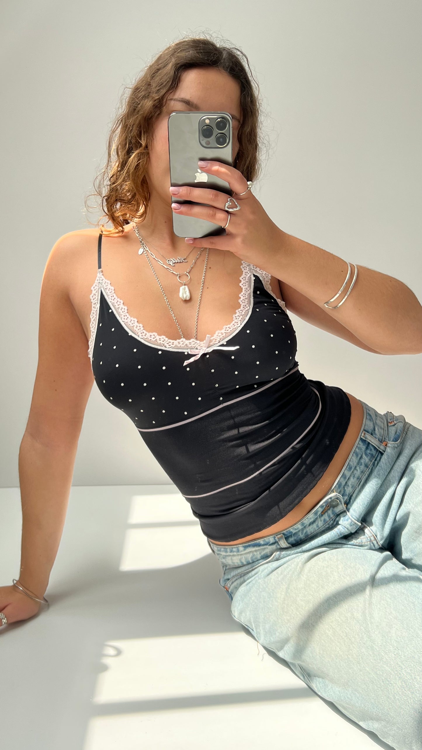 00s black polka dot cami- size S