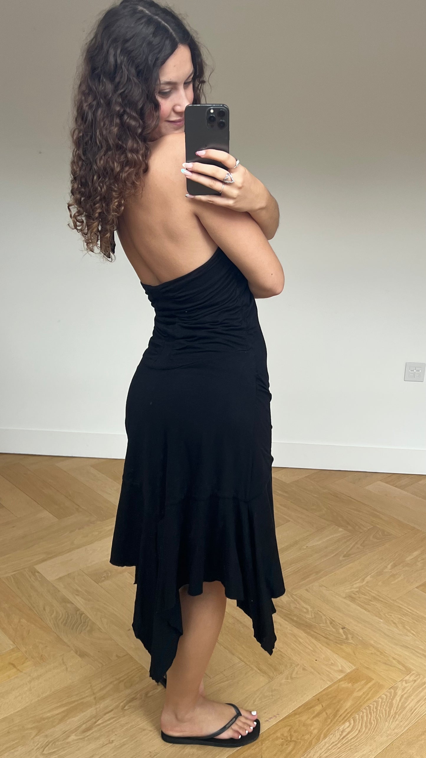 00s black sequin midi dress- size M