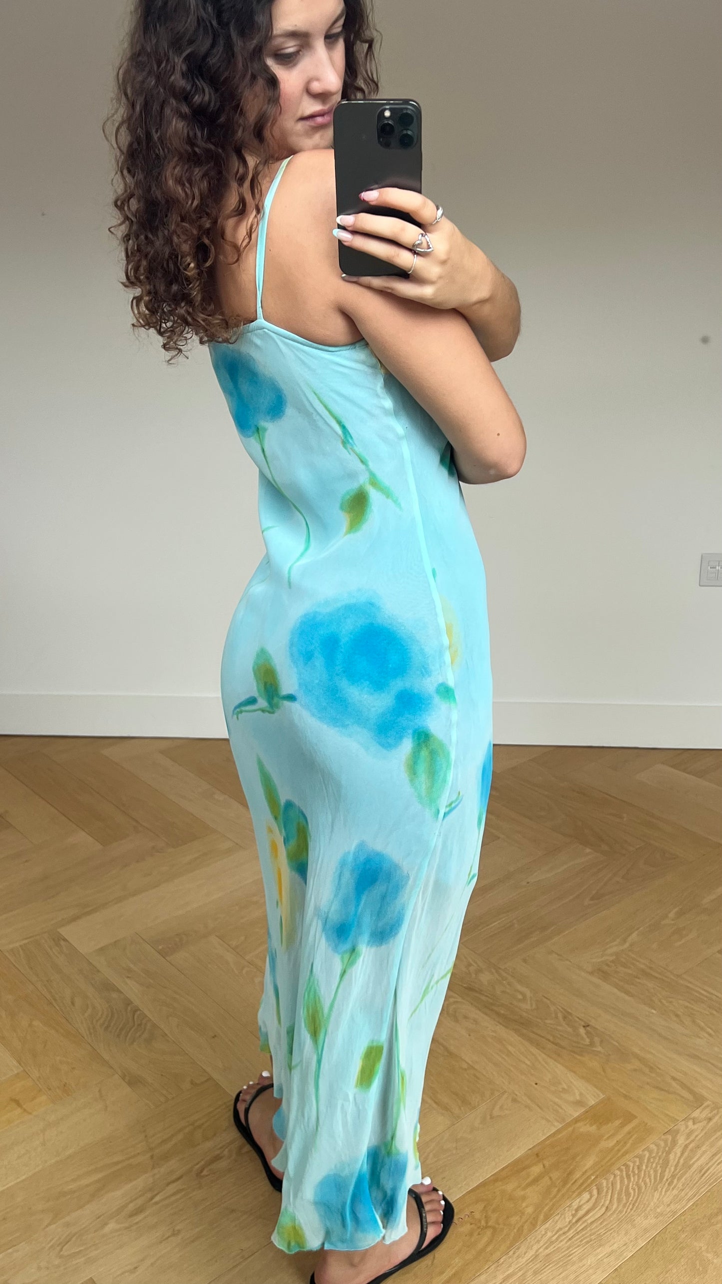 00s blue mesh maxi dress- size M