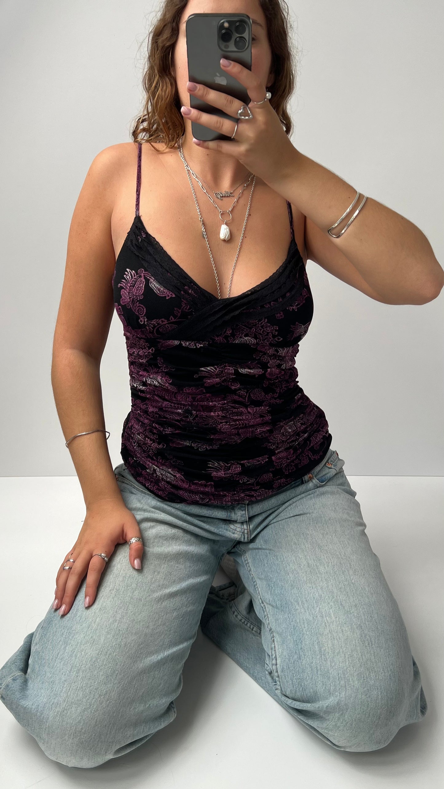 00s purple black mesh cami- size M