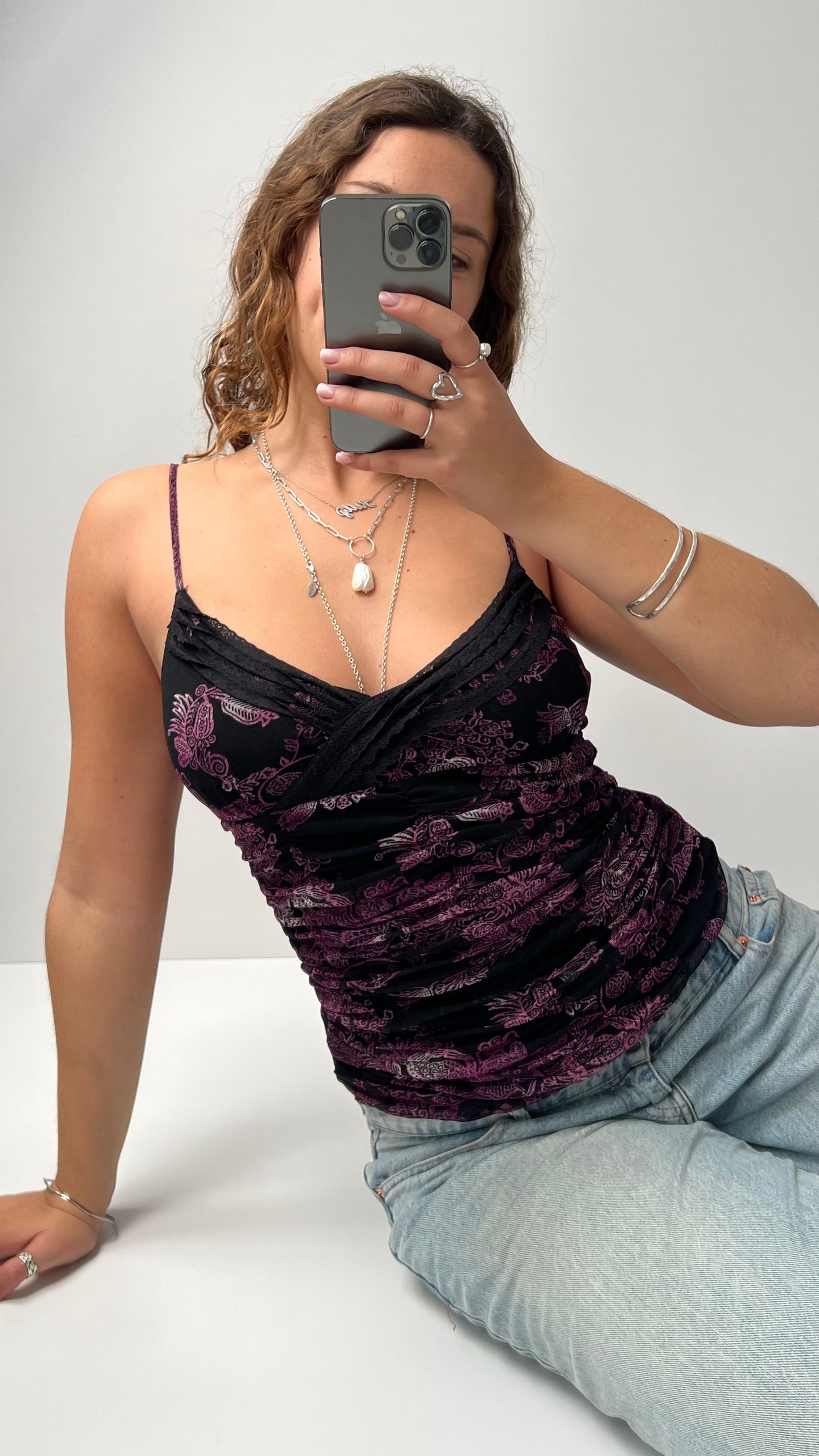 00s purple black mesh cami- size M