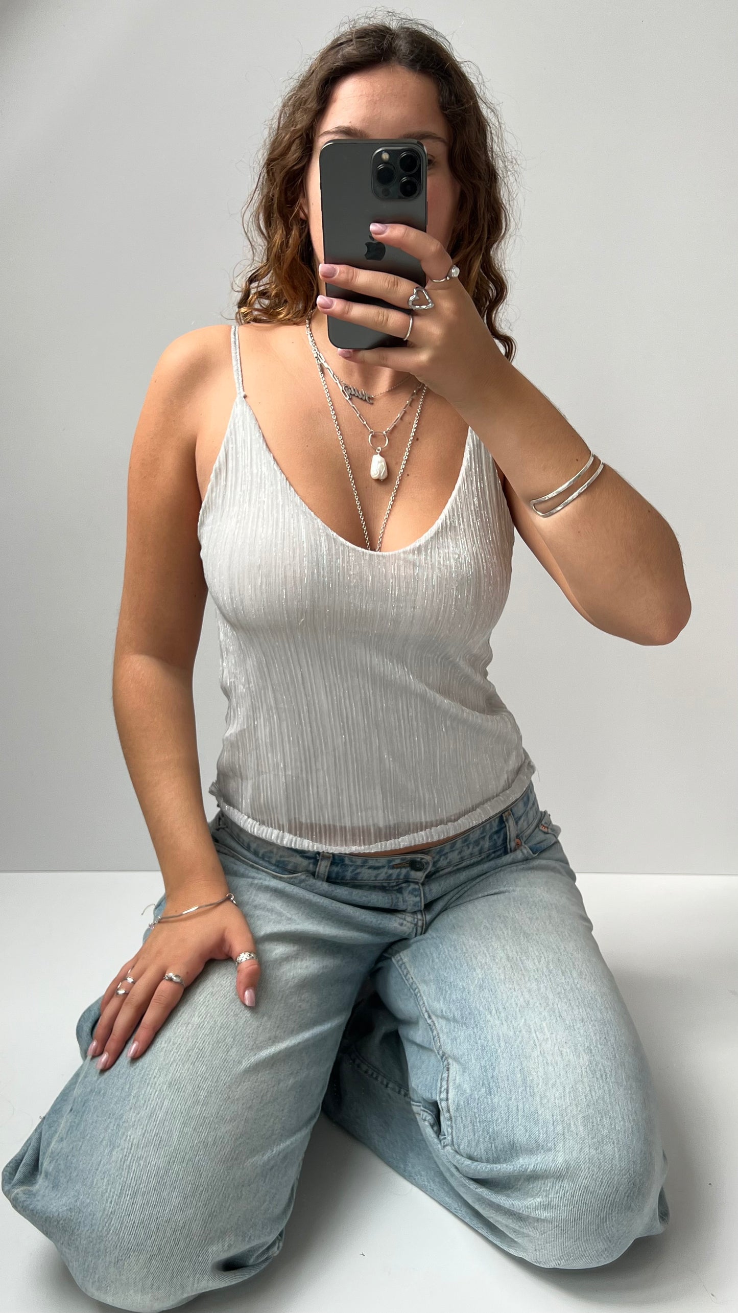 00s silver mesh cami- size S