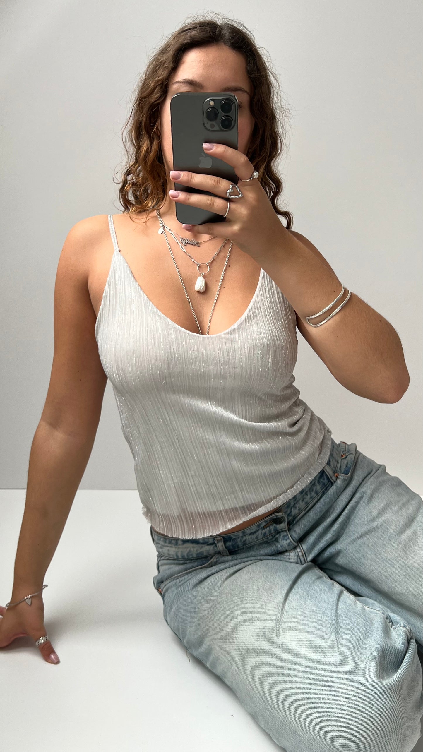 00s silver mesh cami- size S