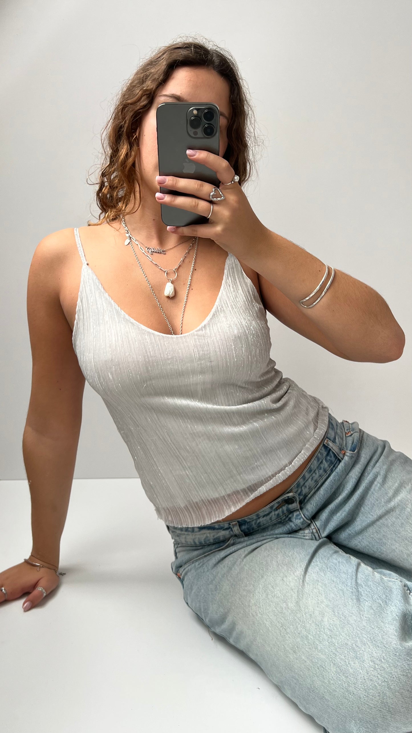 00s silver mesh cami- size S