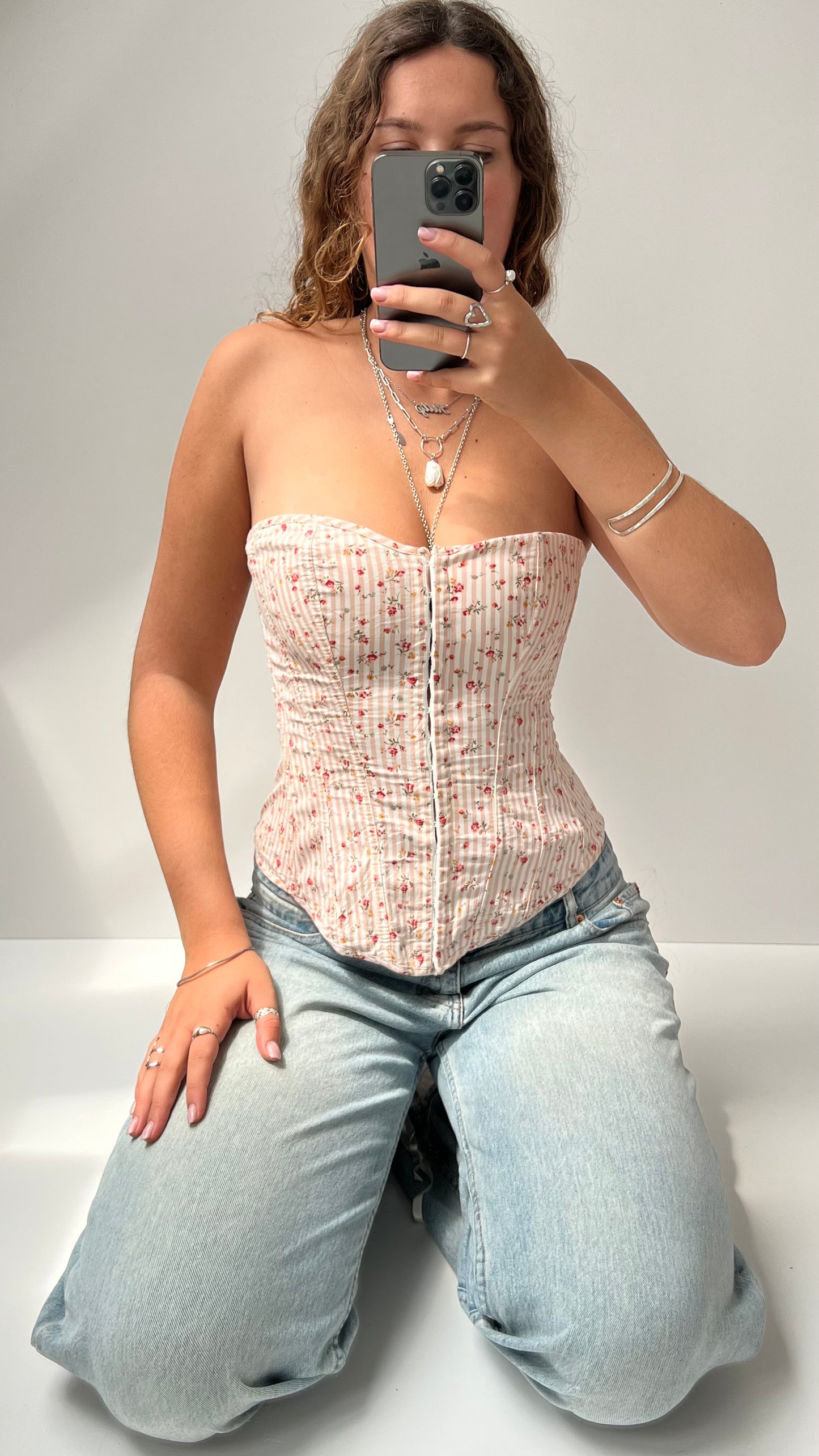 00s pink floral corset- size S/M