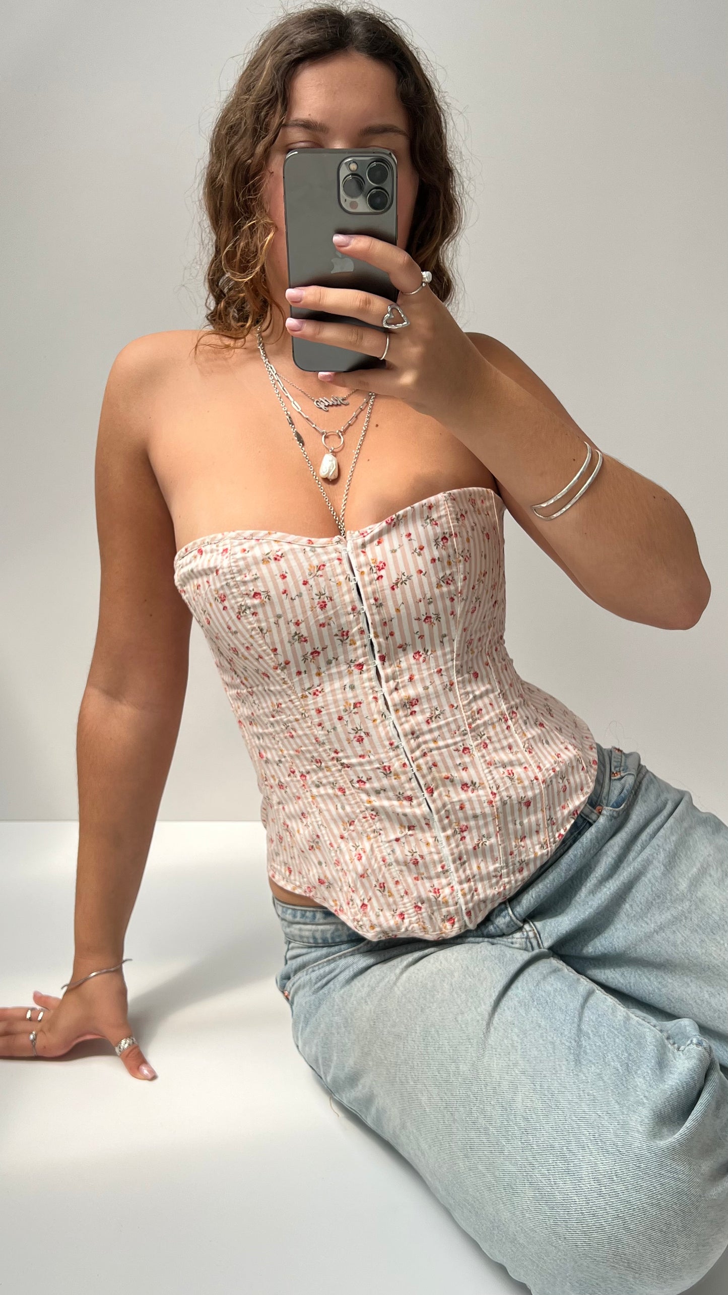 00s pink floral corset- size S/M