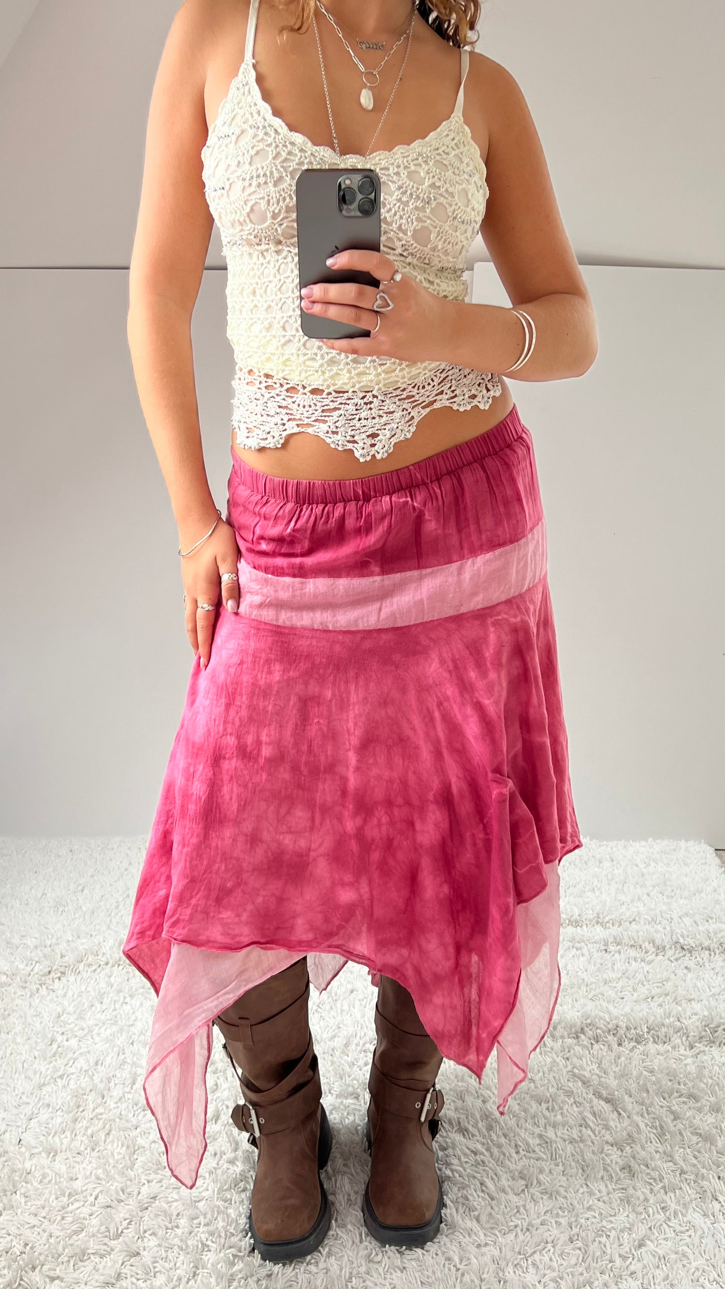 00s pink mesh midi skirt- size S