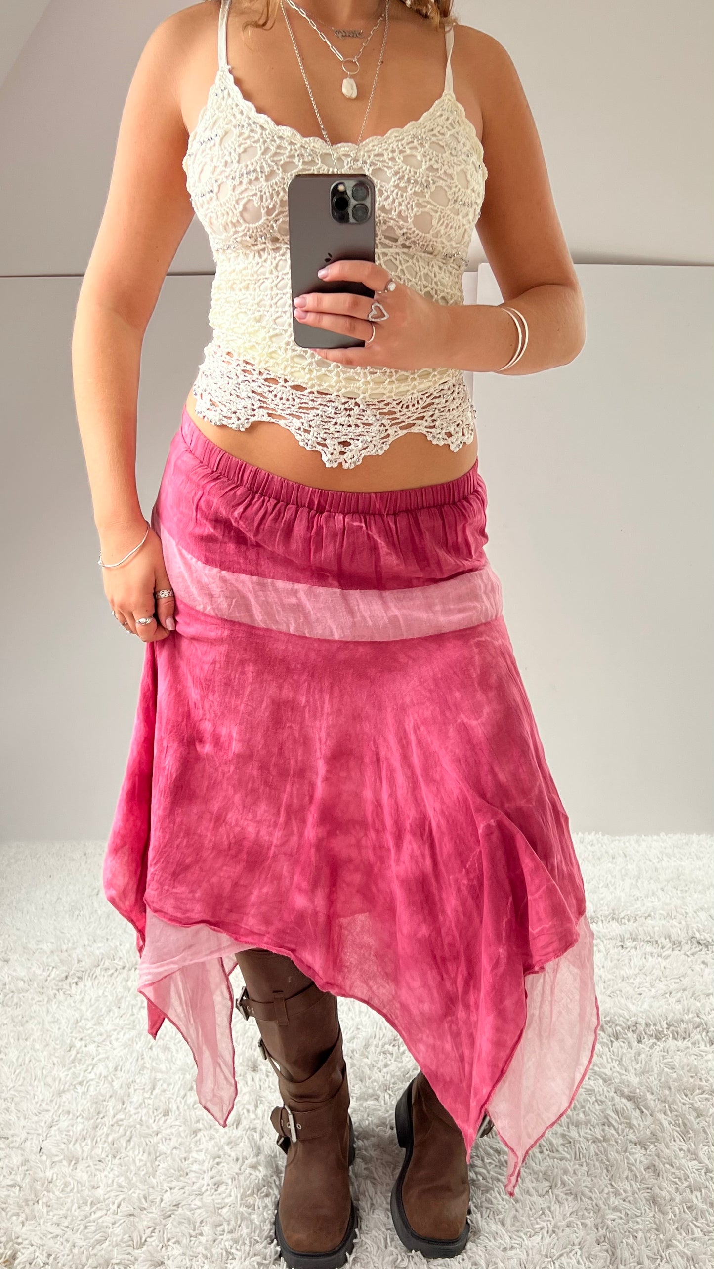 00s pink mesh midi skirt- size S