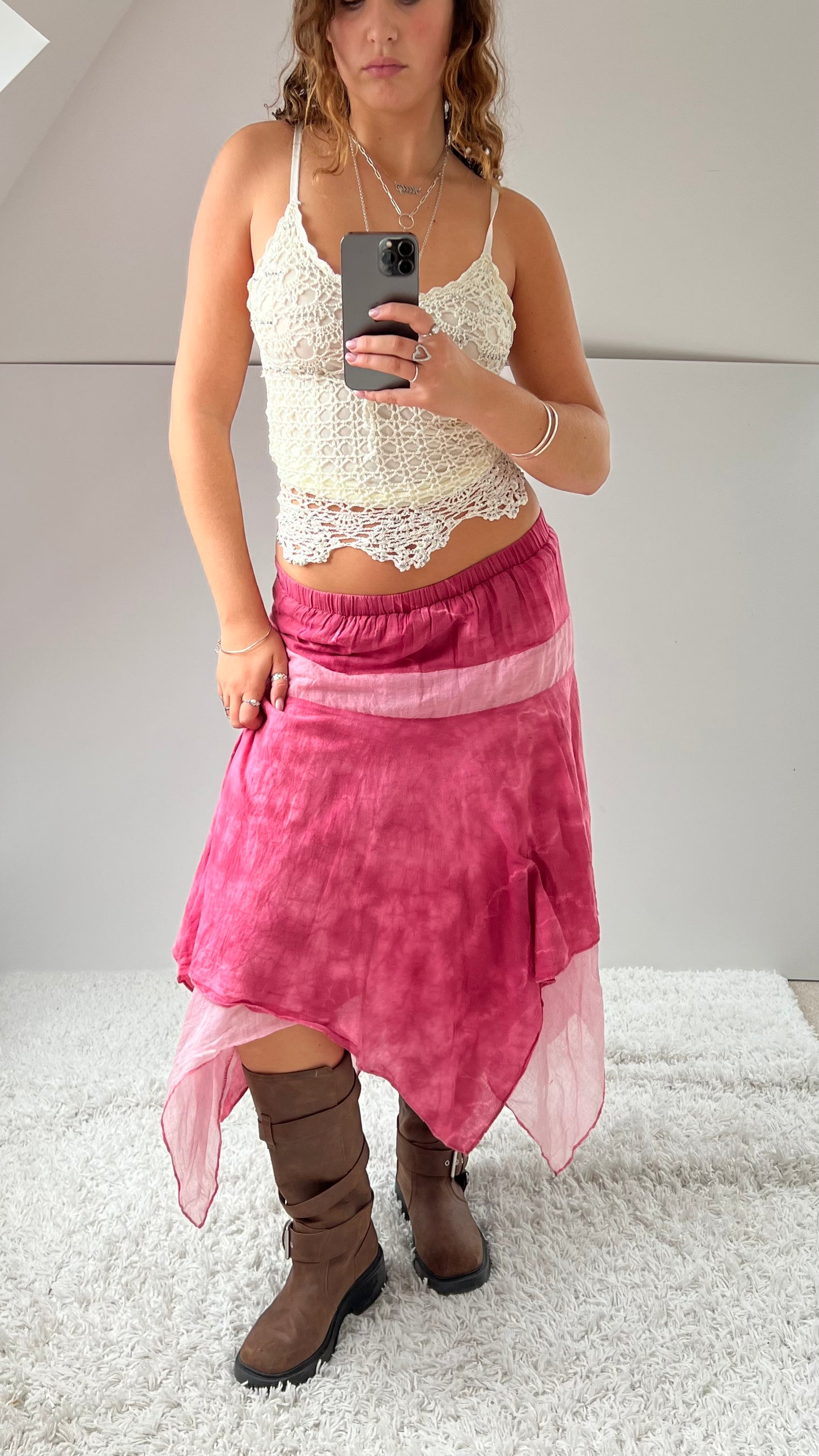 00s pink mesh midi skirt- size S