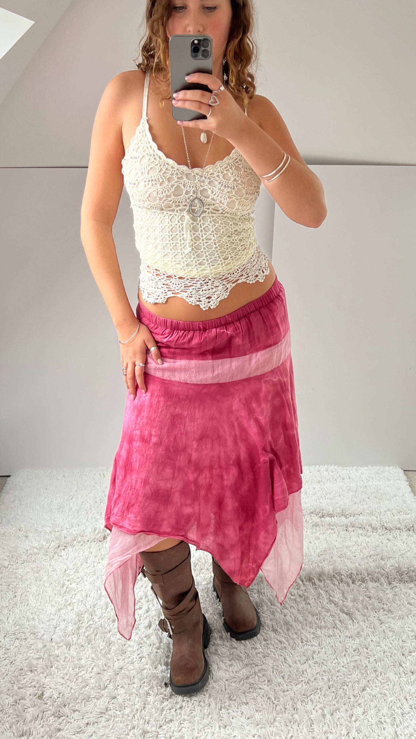 00s pink mesh midi skirt- size S