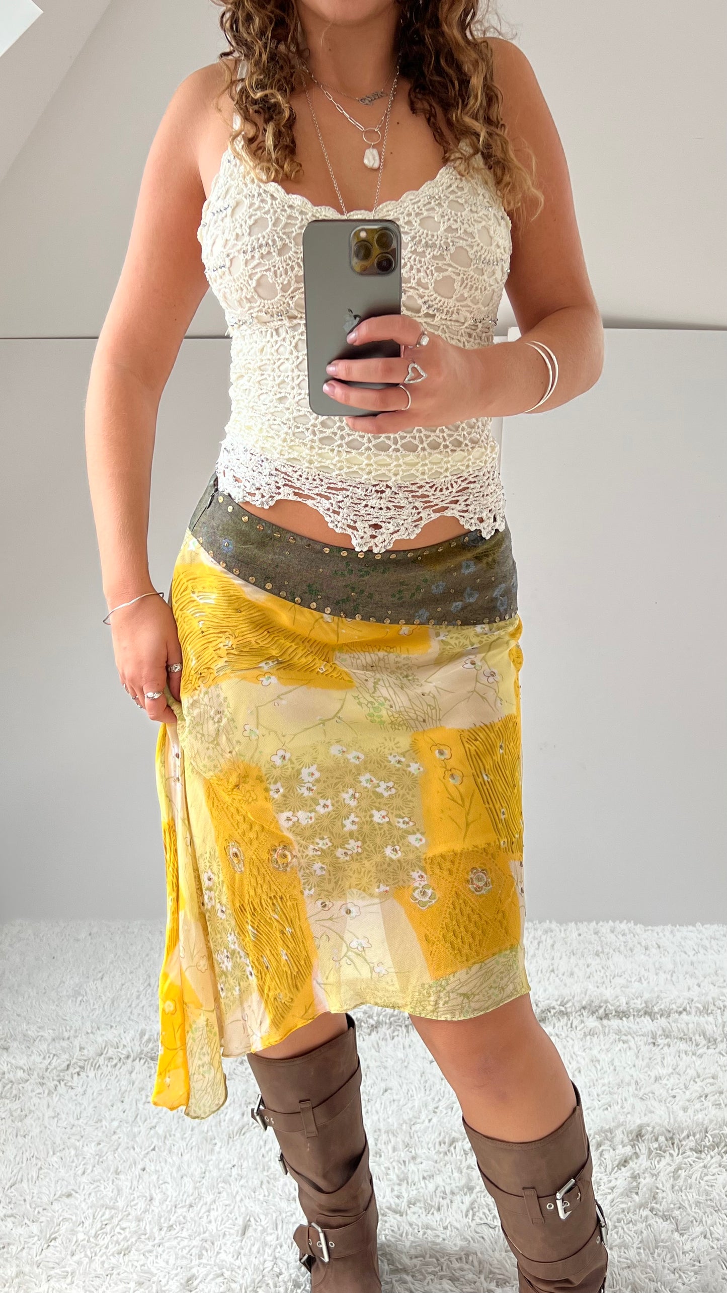 00s yellow mesh midi skirt- size M