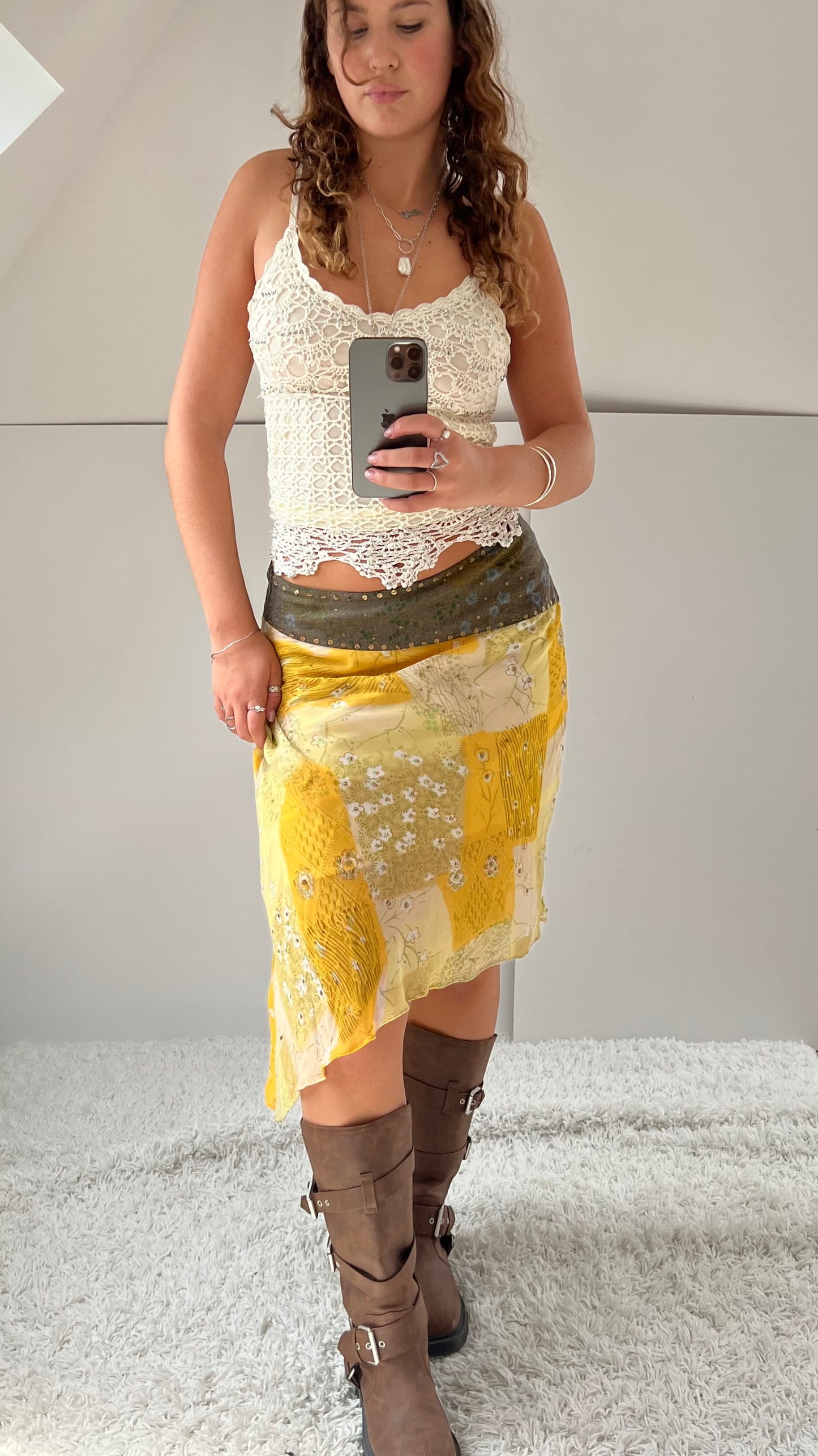 00s yellow mesh midi skirt- size M