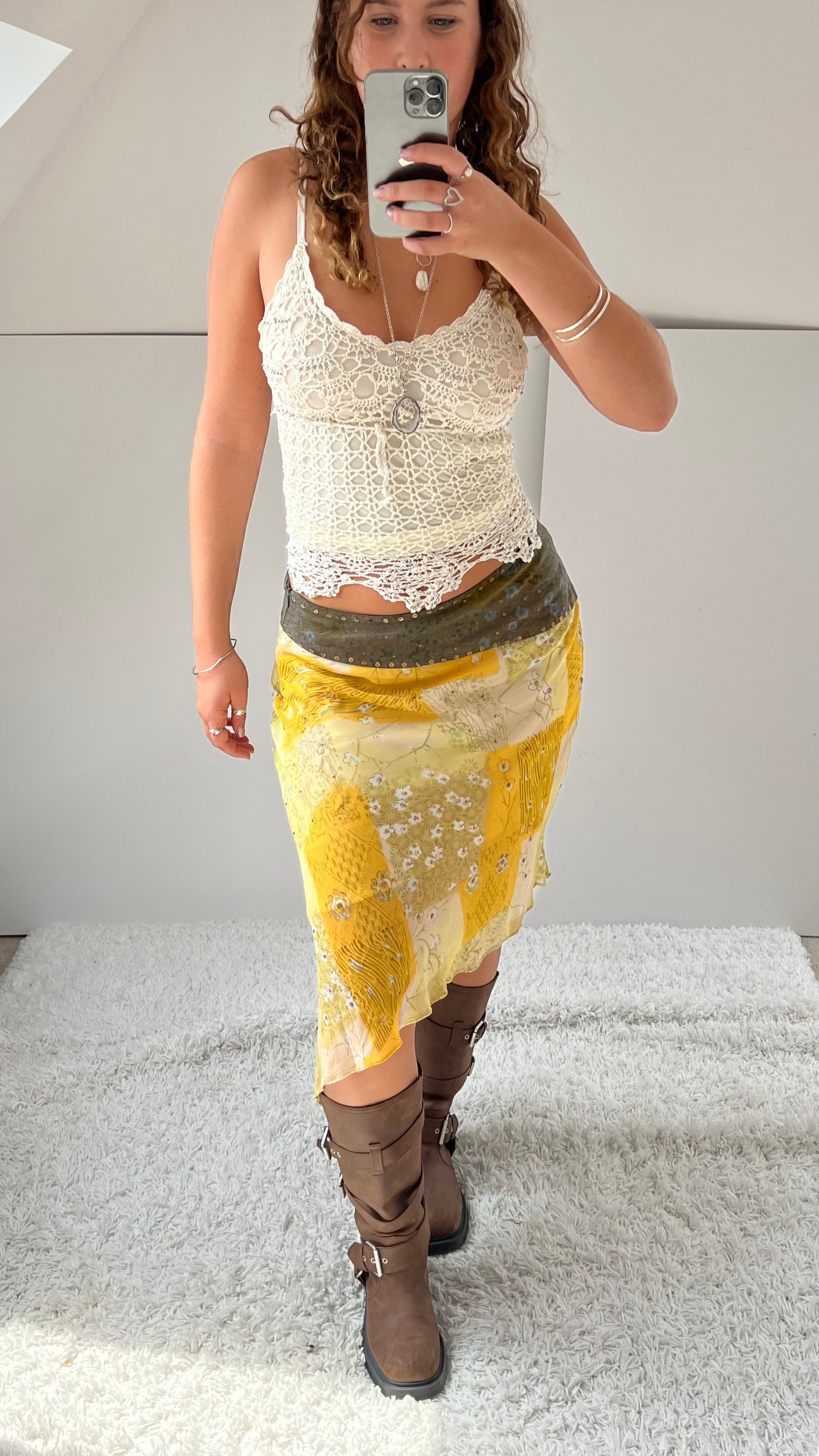 00s yellow mesh midi skirt- size M