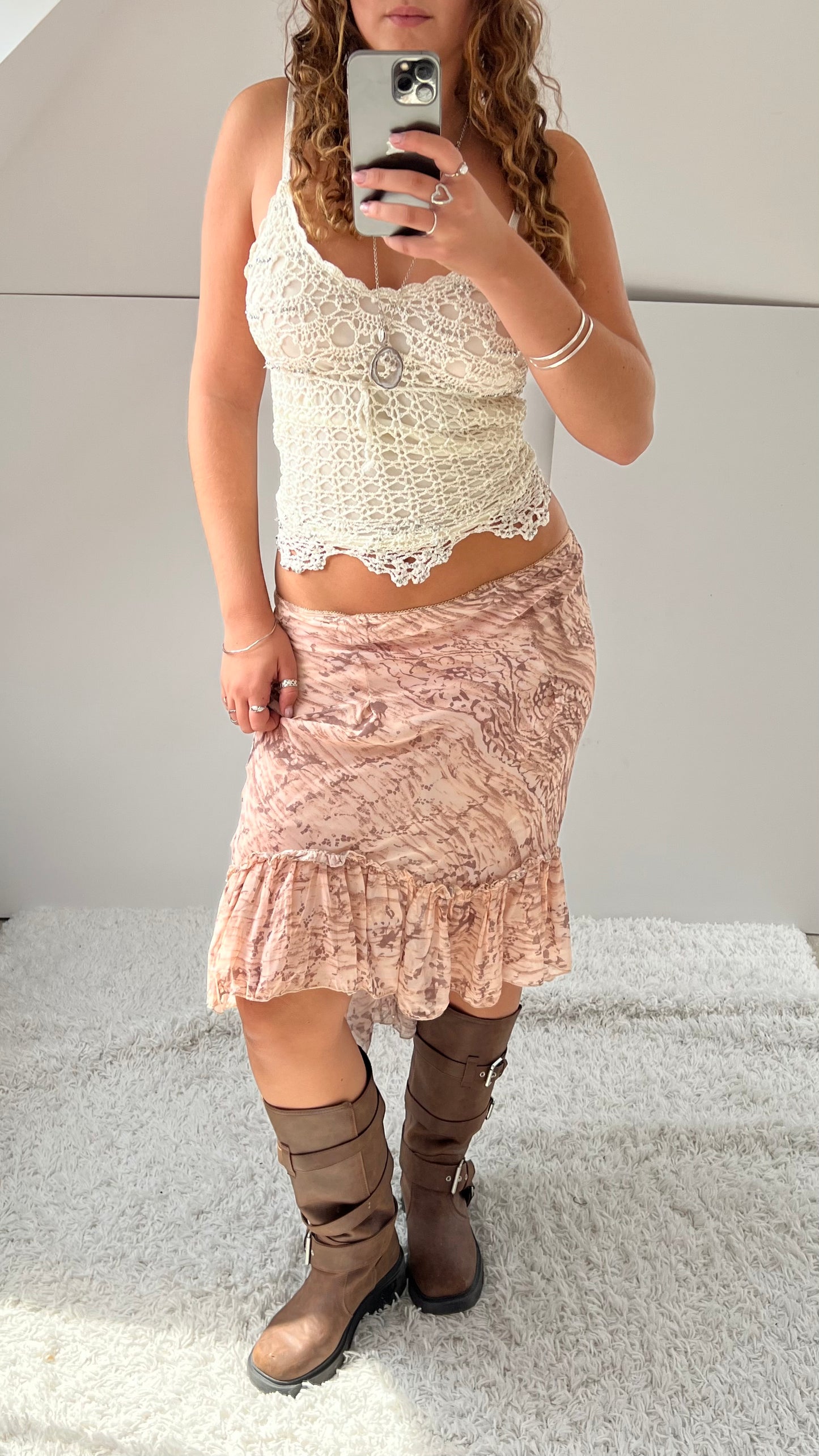 00s baby pink mesh midi skirt- size S