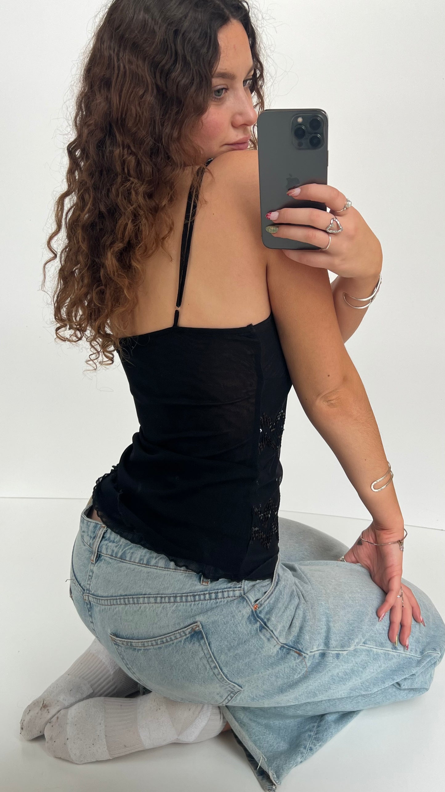 00s black mesh sequin cami- size M
