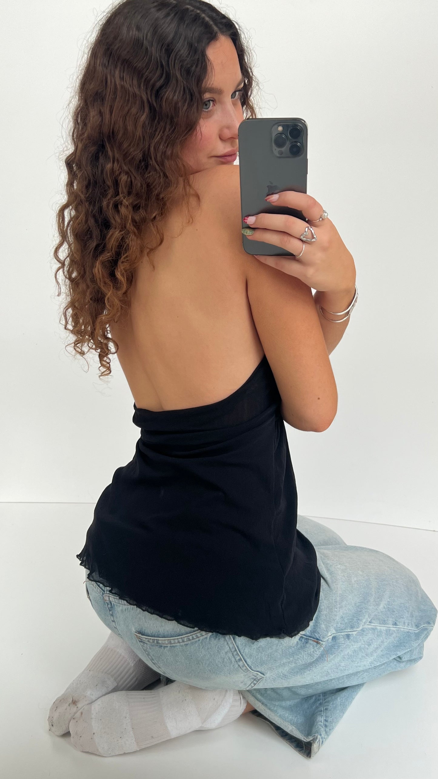 00s black mesh halter cami- size M