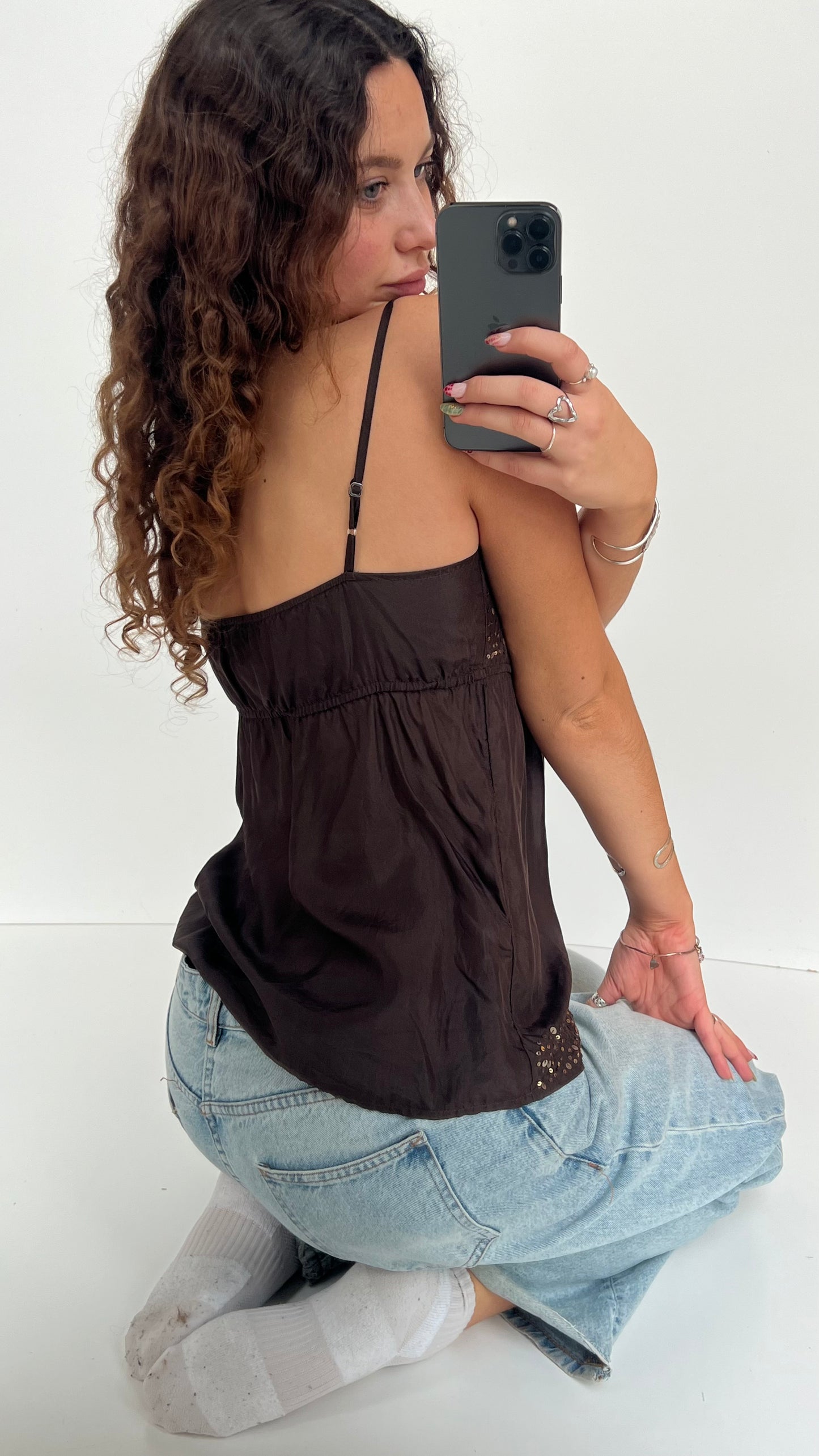 00s brown silk sequin cami- size M
