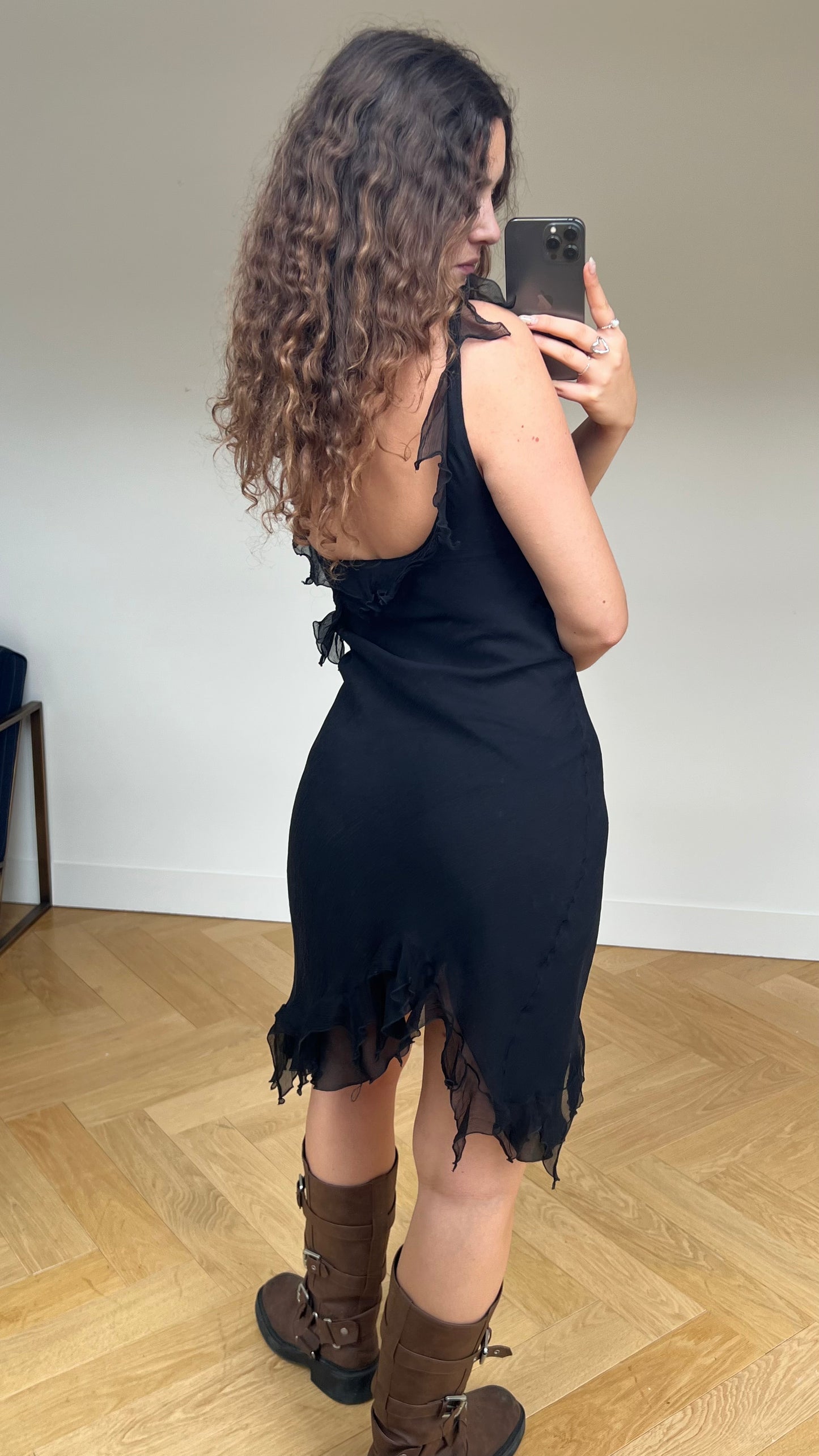 00s black silk midi dress- size S