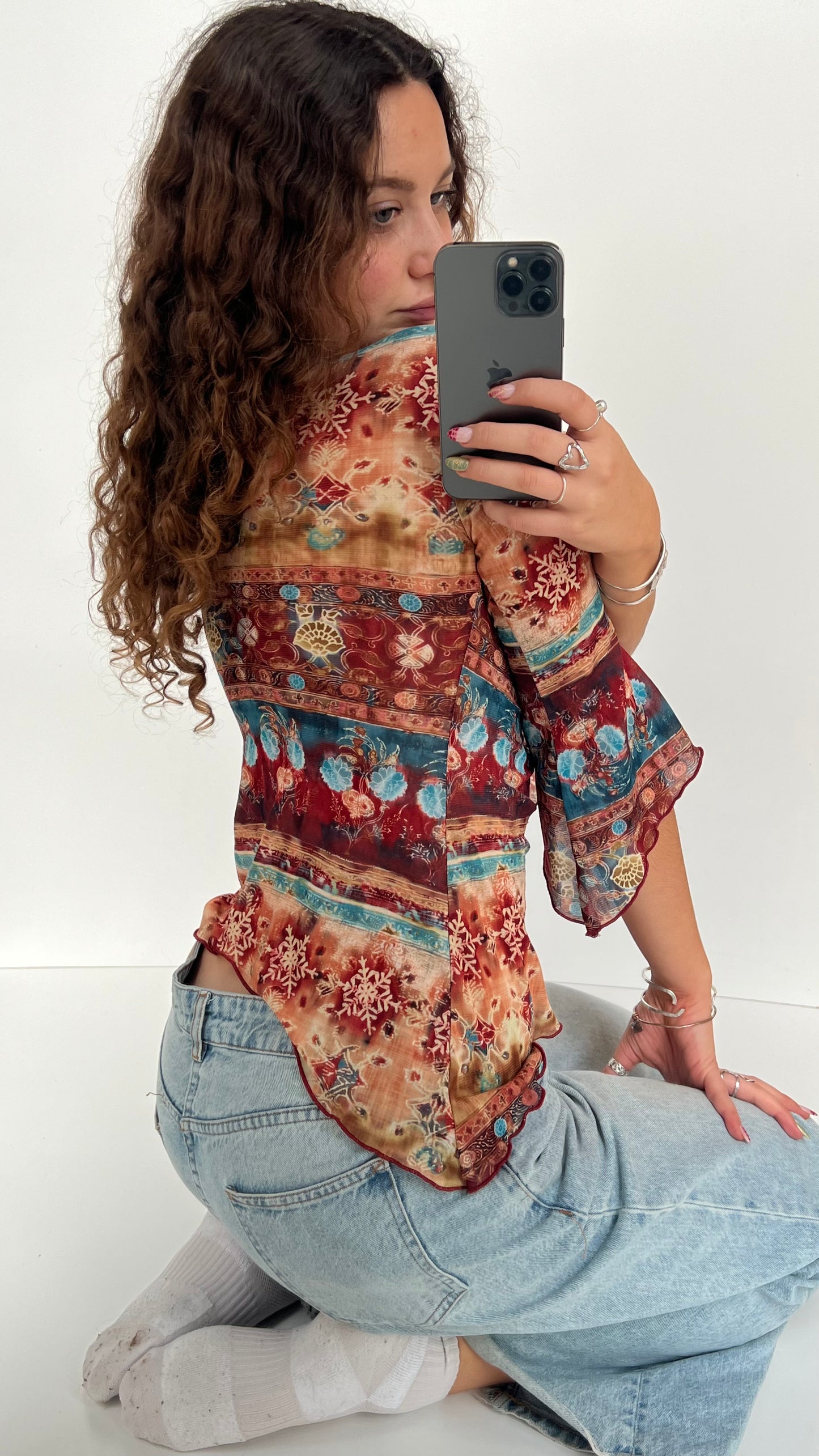 00s orange boho long sleeve- size S