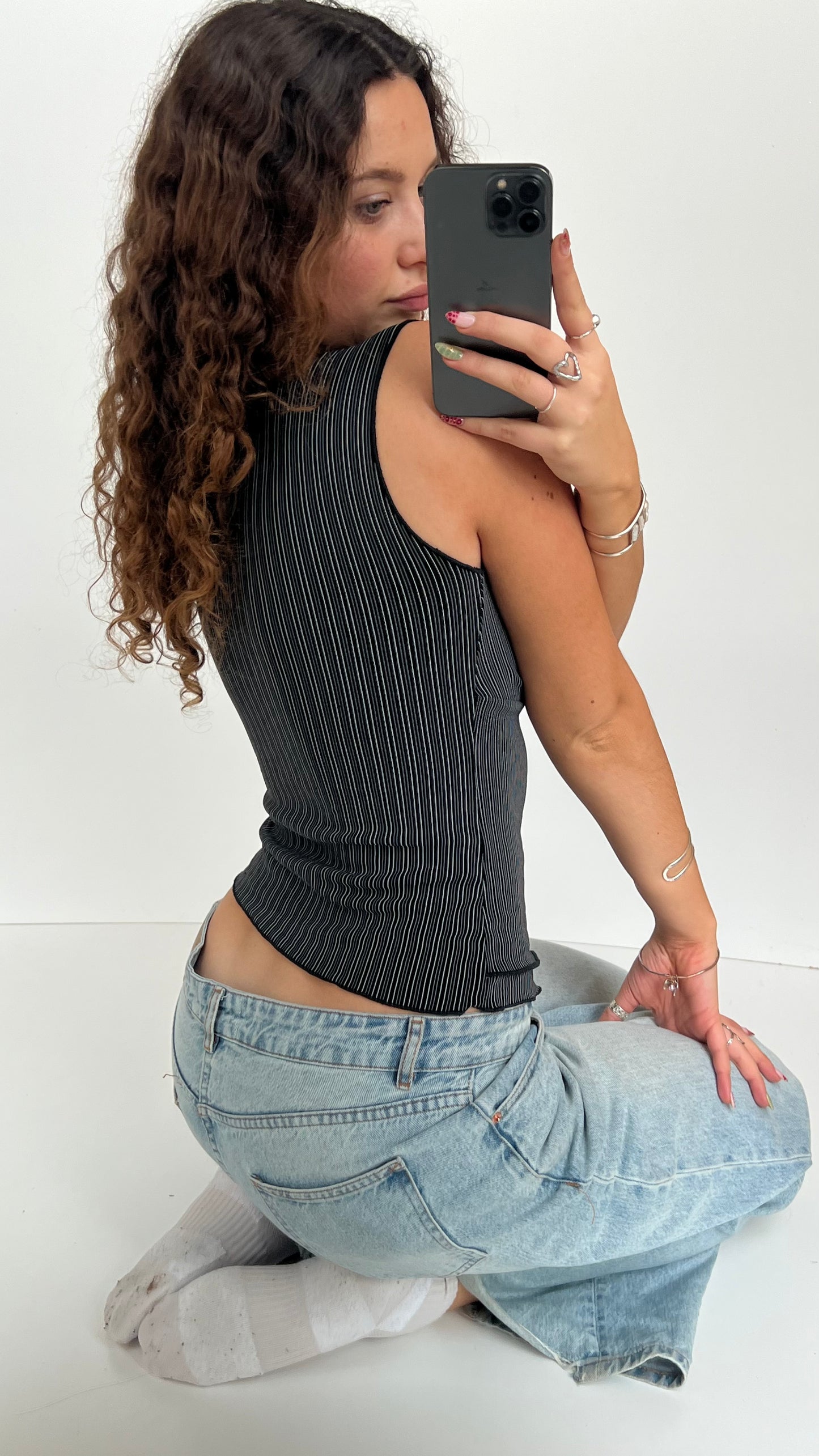 00s black pinstripe top- size S/M