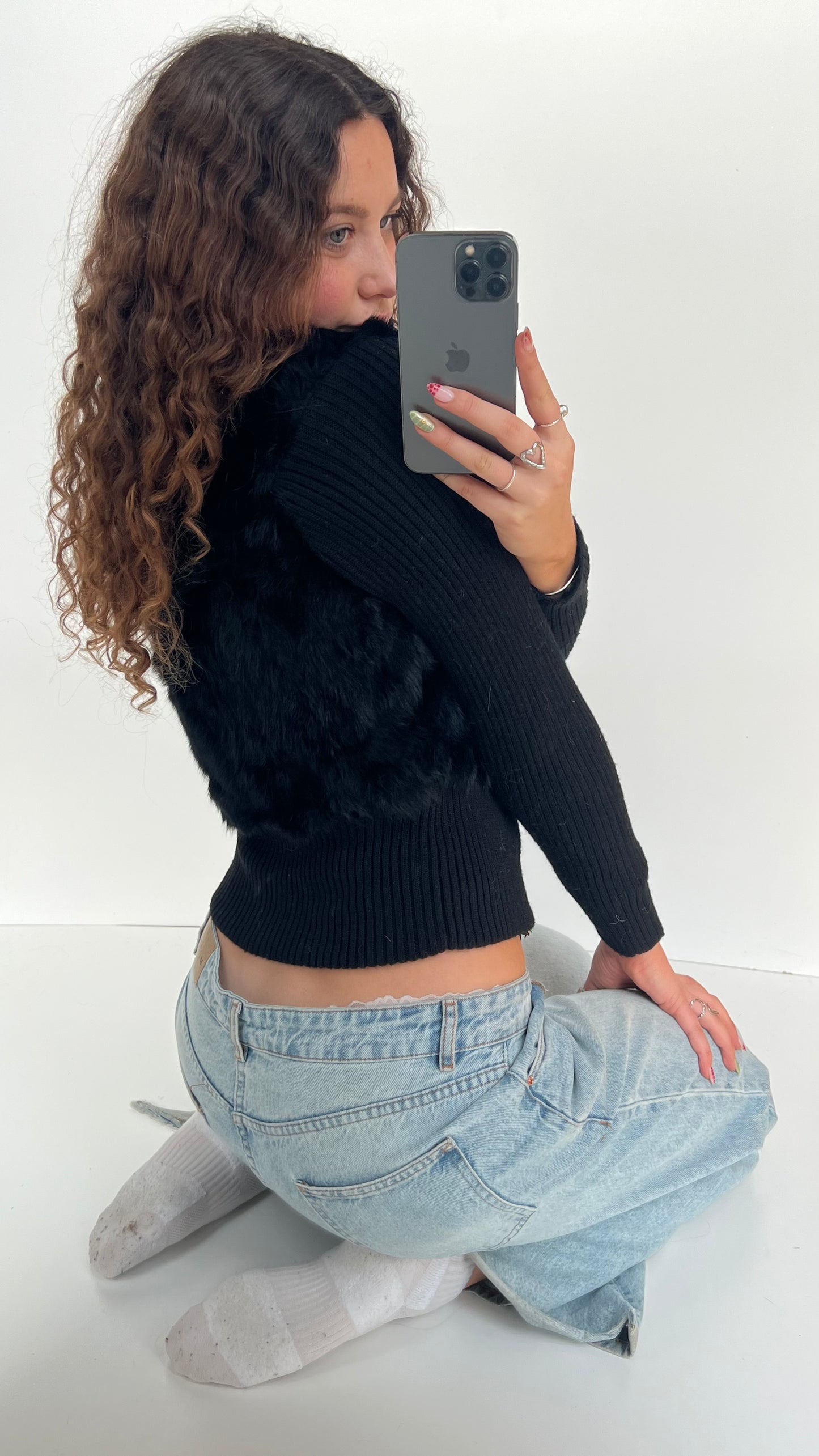 00s black fur jumper- size L