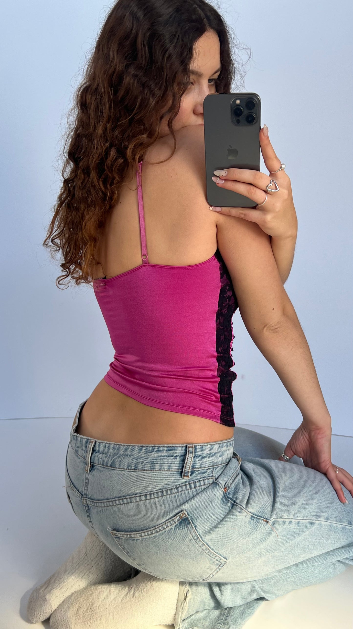 00s pink black lace cami- size XS