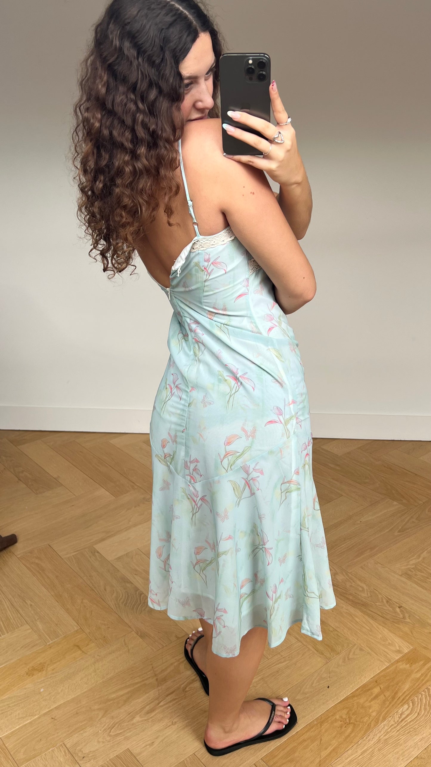 00s blue floral midi dress- size S