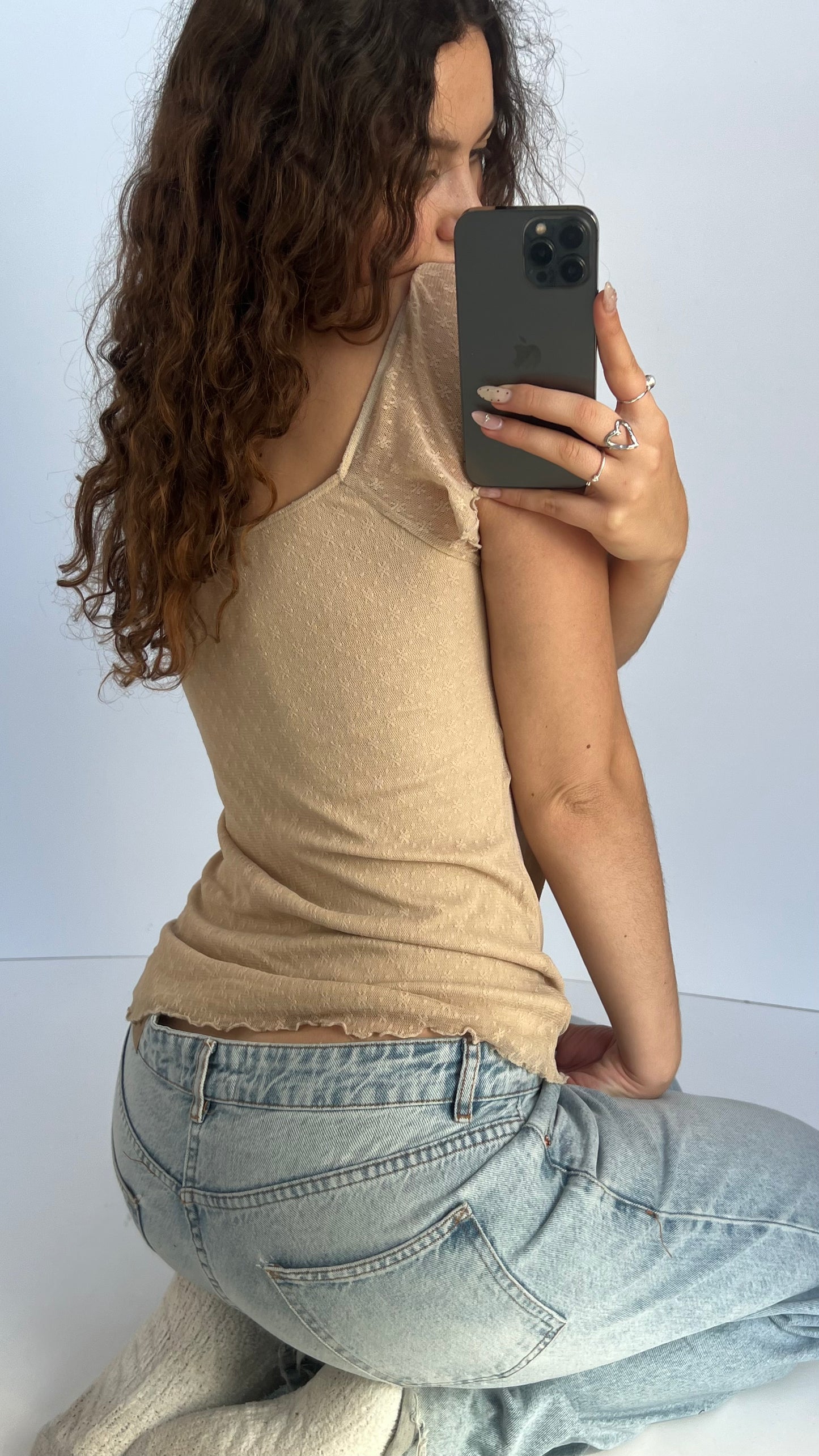 00s beige babydoll top- size L