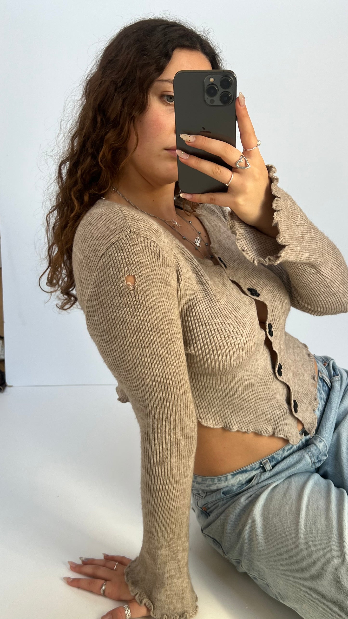 00s brown knit bow jumper- size S