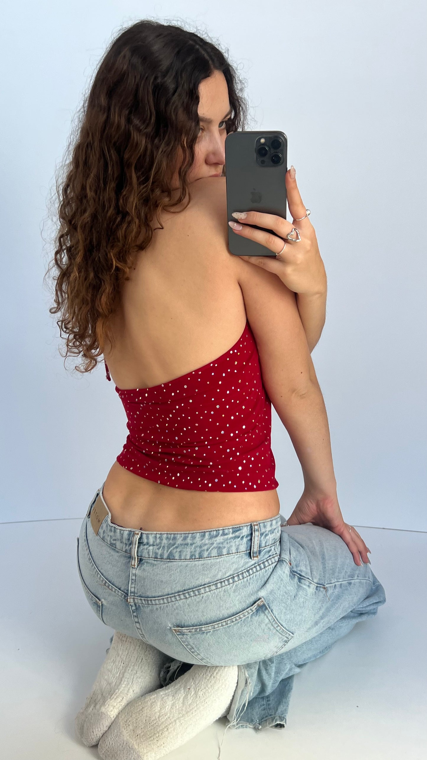 00s red glitter halter cami- size M