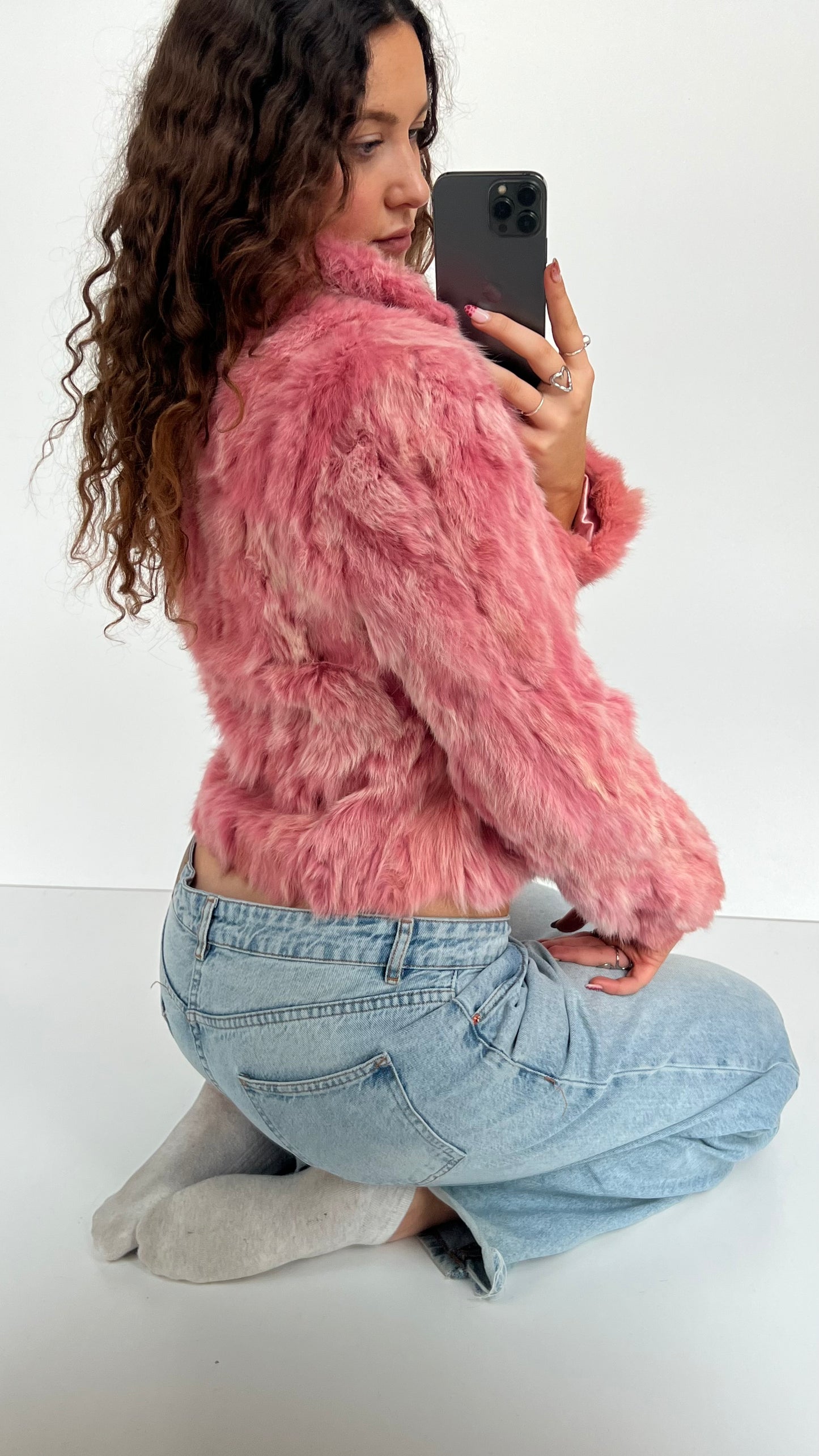 00s pink fur jacket- size S