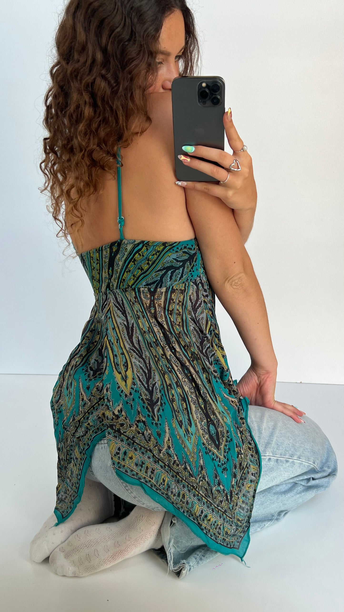 00s blue mesh asymmetric cami- size M