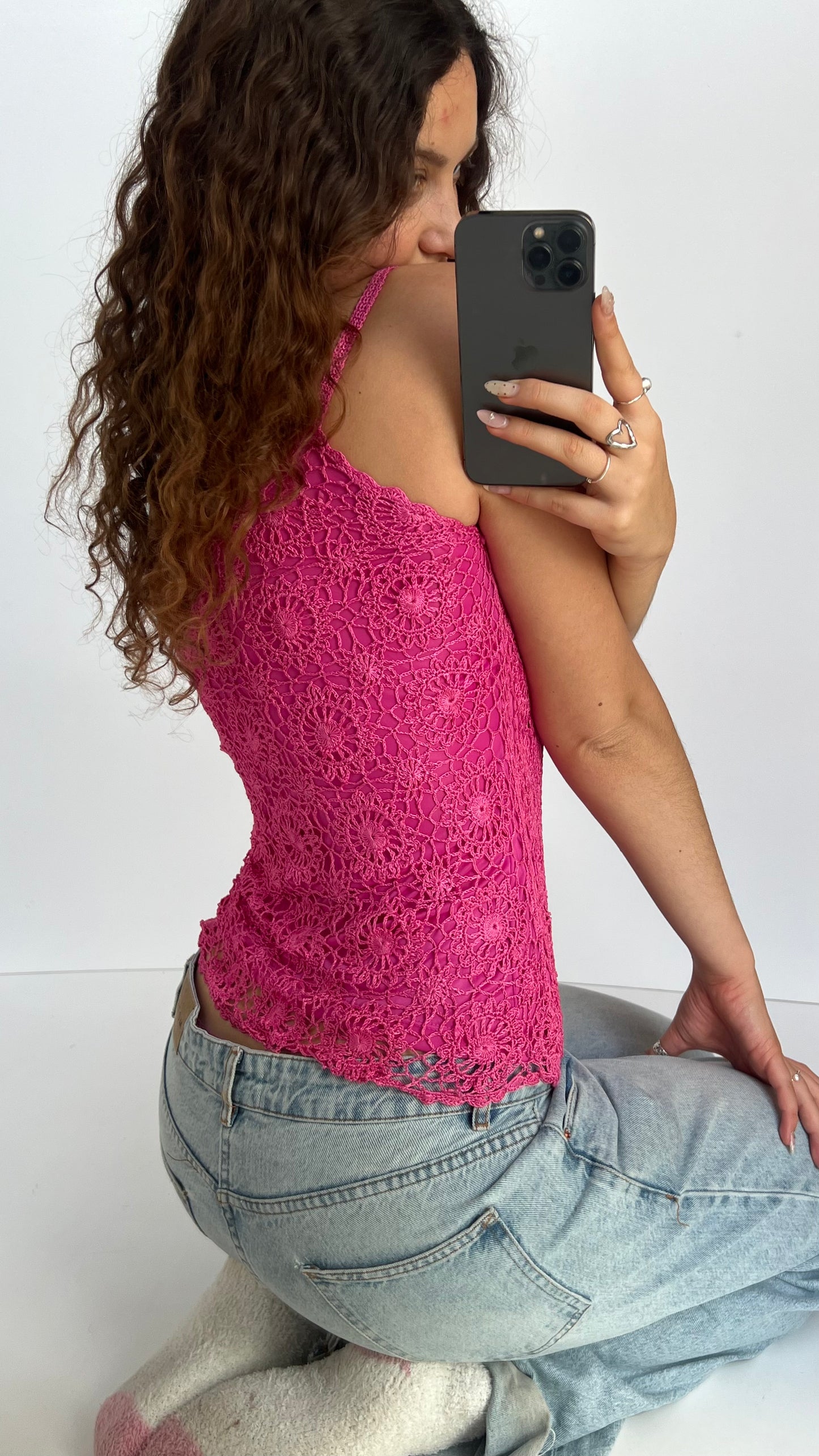 00s pink crochet cami- size S
