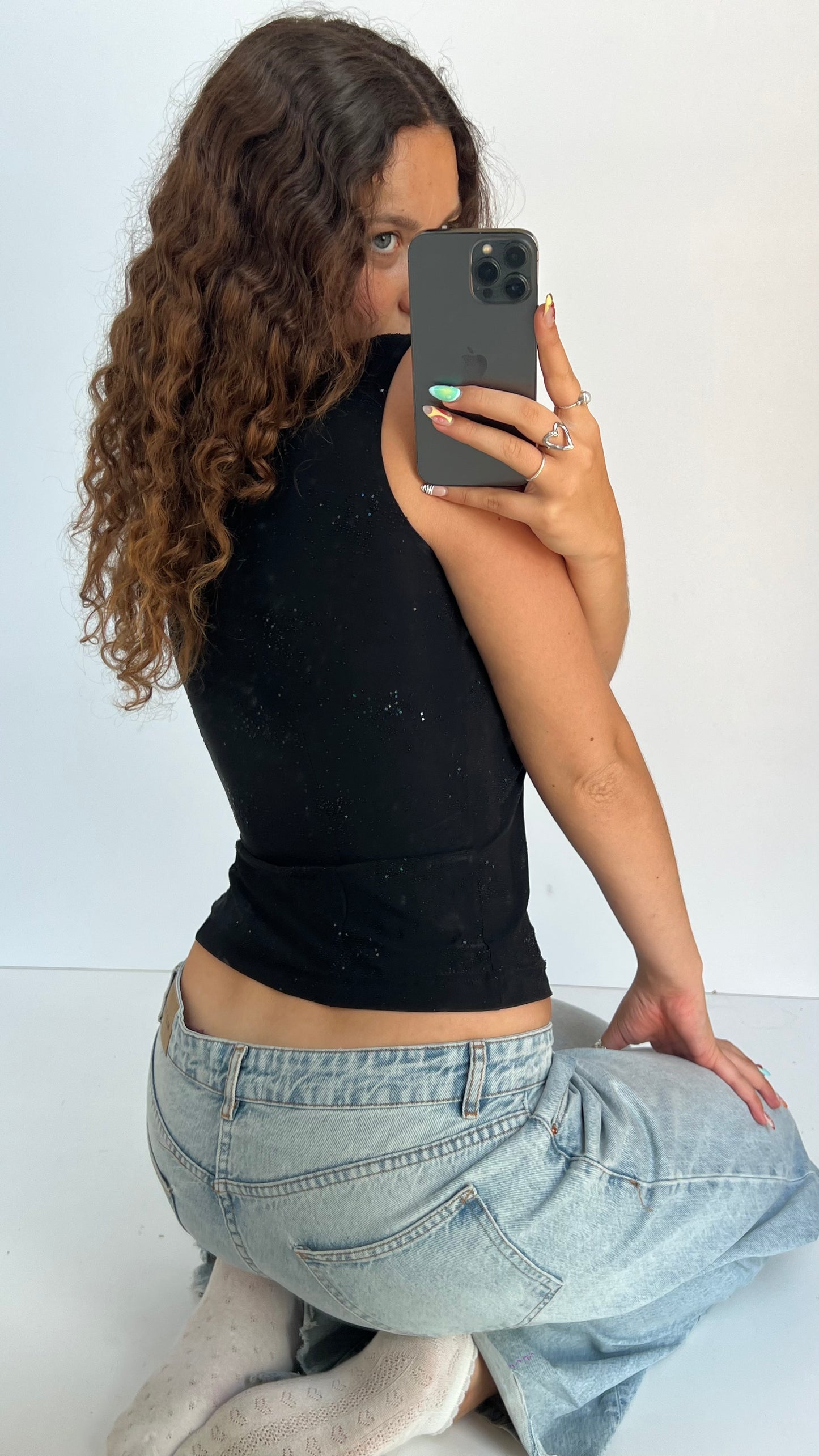 00s black glitter cami- size S
