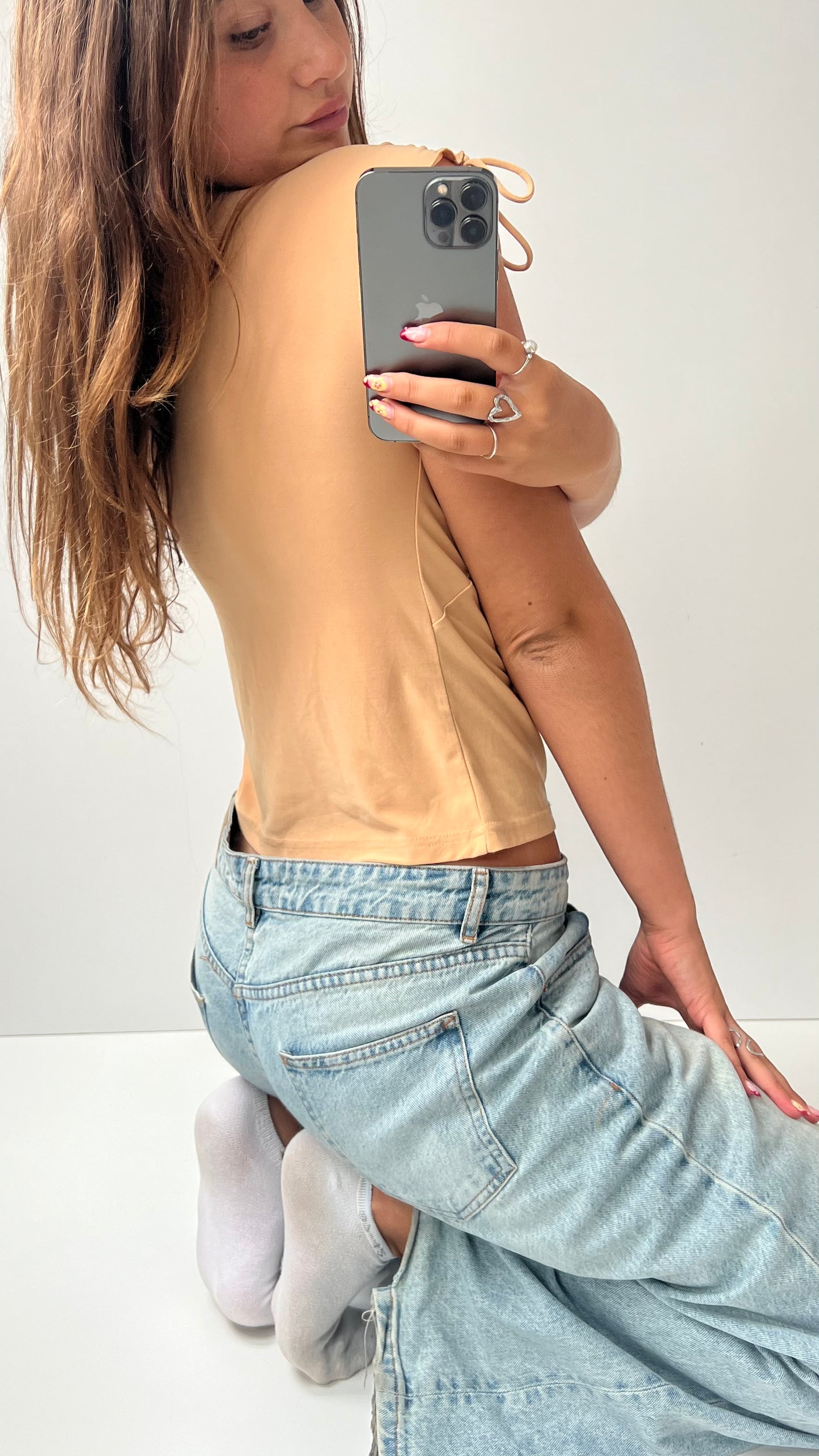 00s tan babydoll top- size S