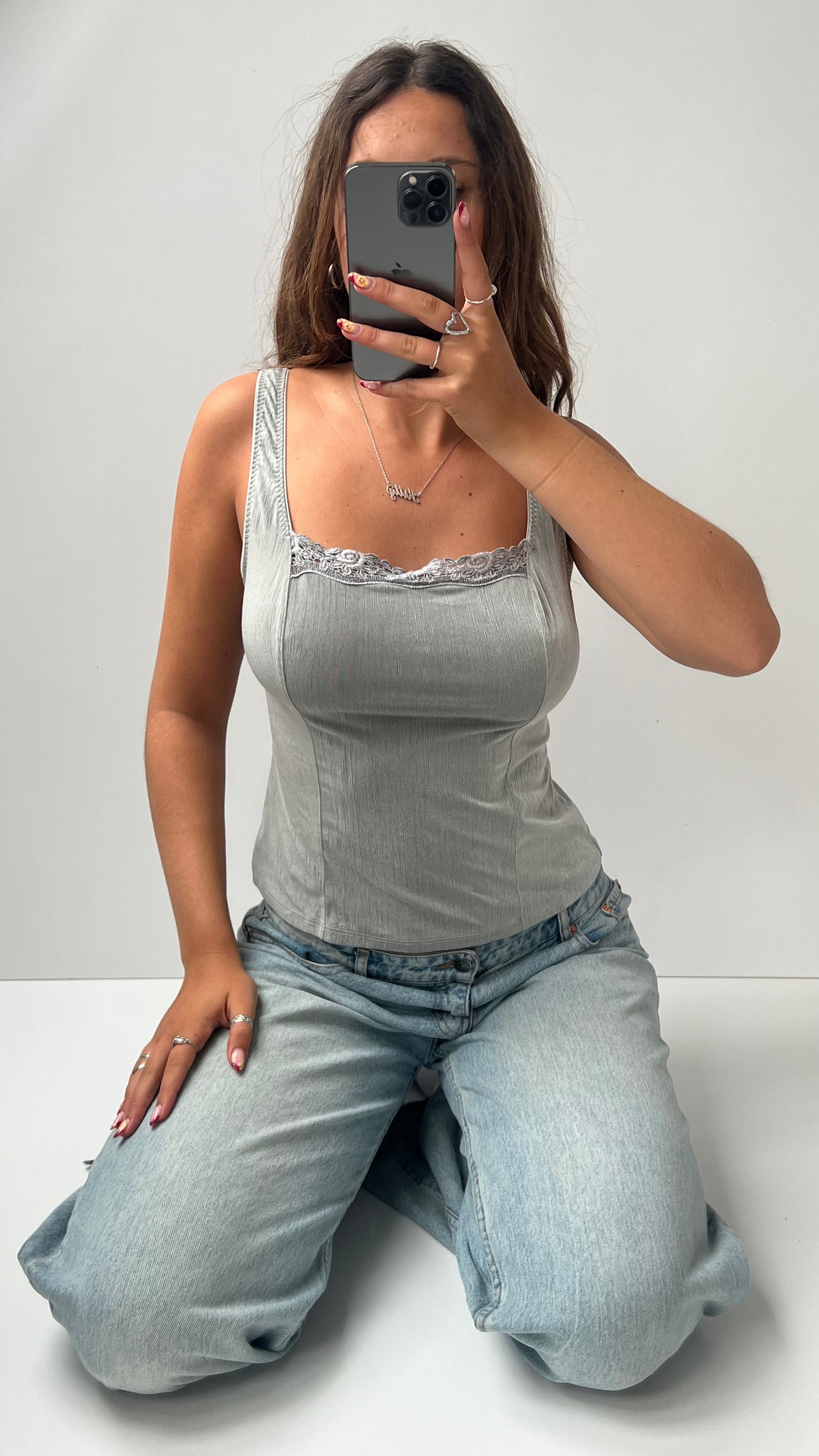 00s grey lace corset cami- size M