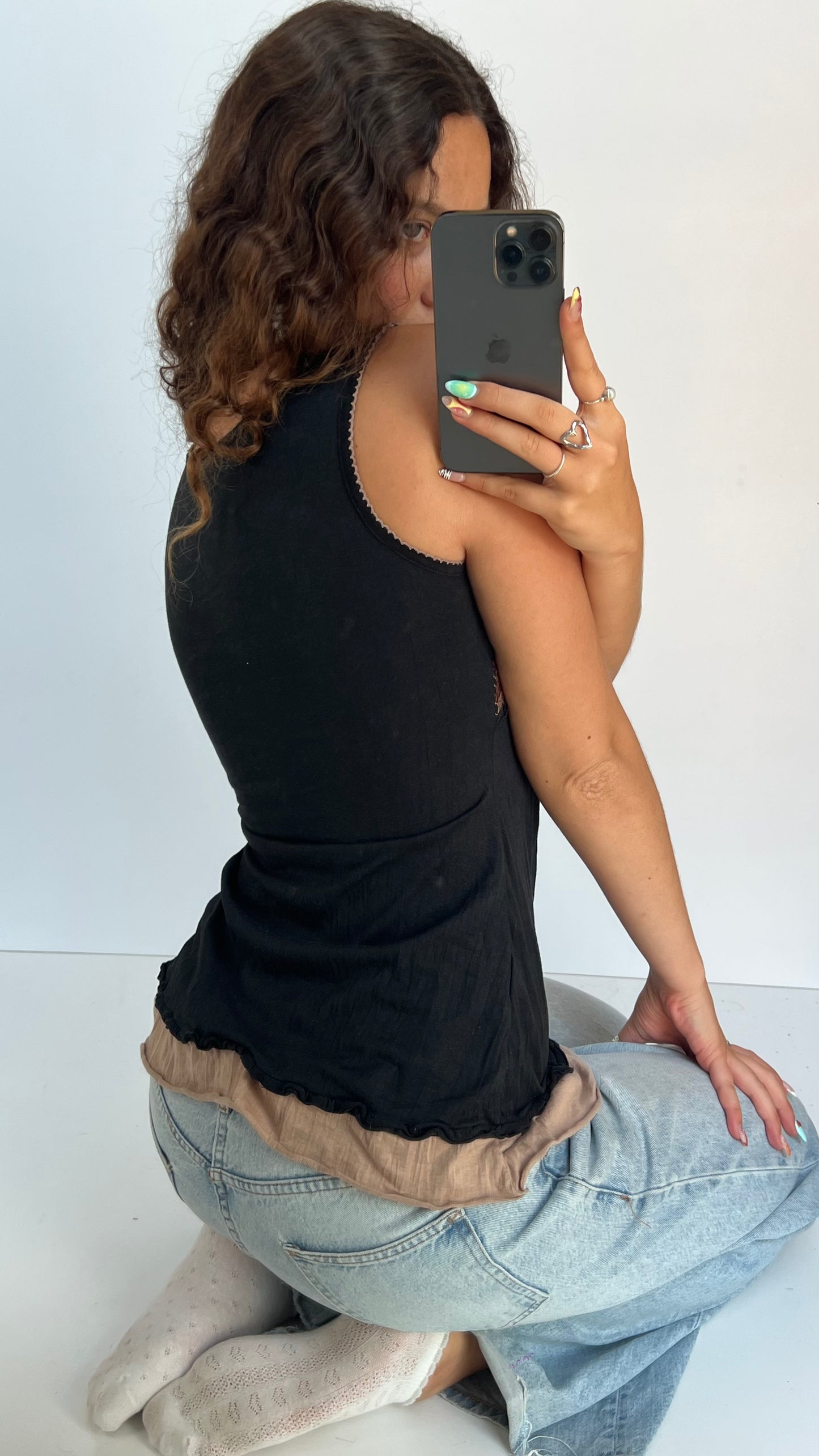 00s black babydoll top- size S