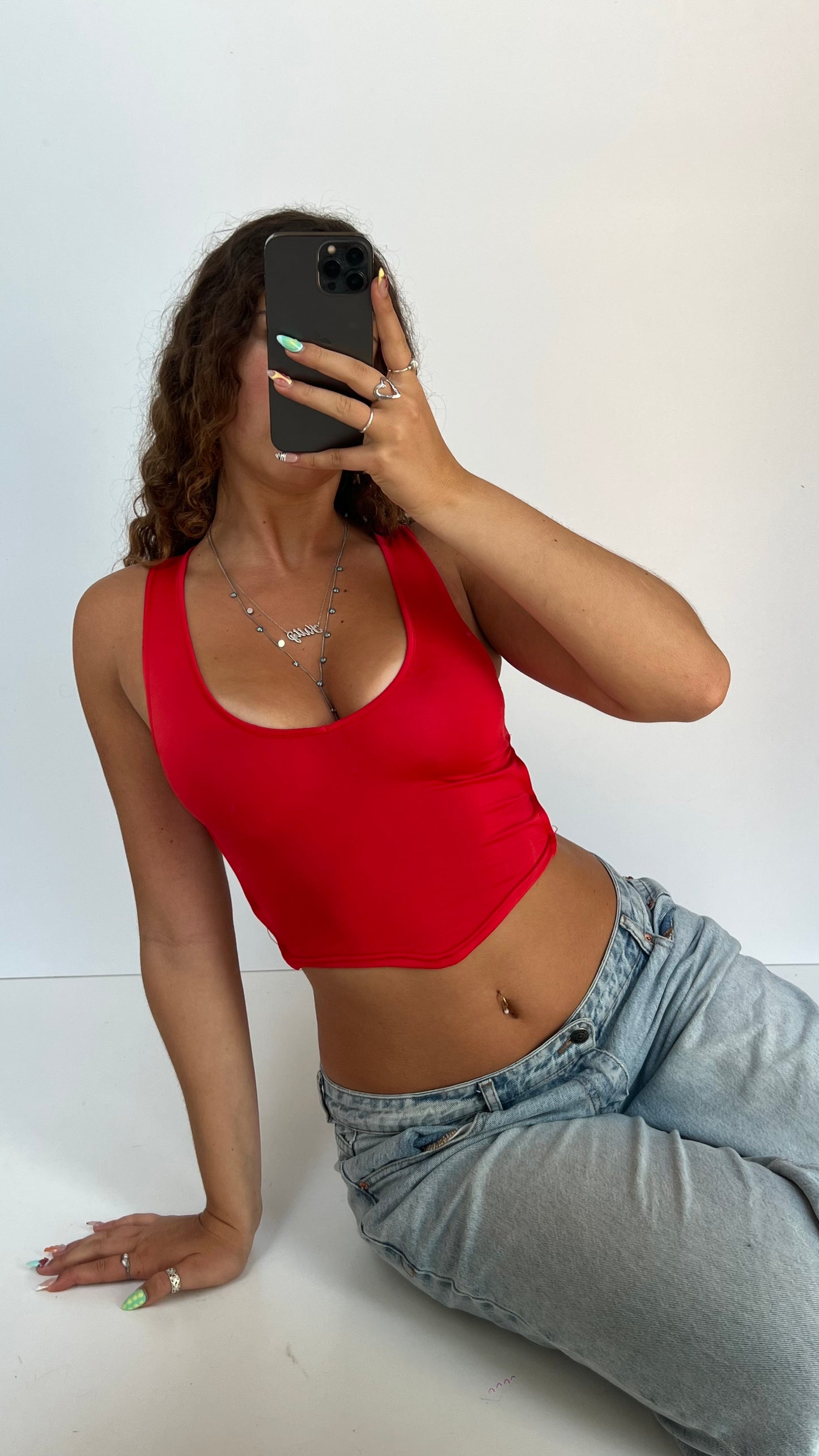 00s red backless cami- size S