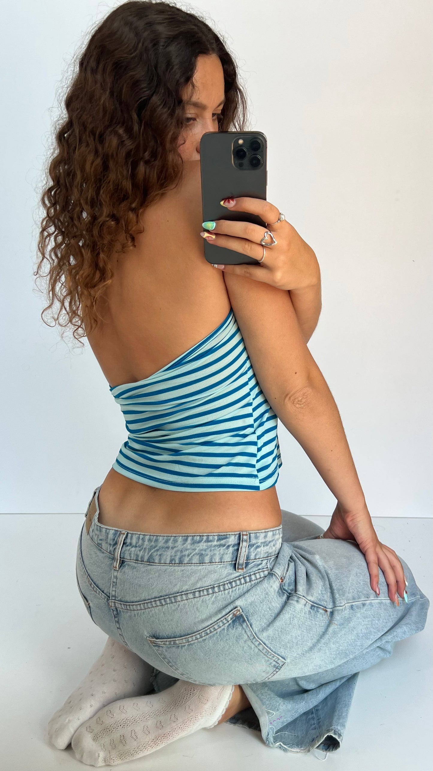 00s blue striped cami- size L