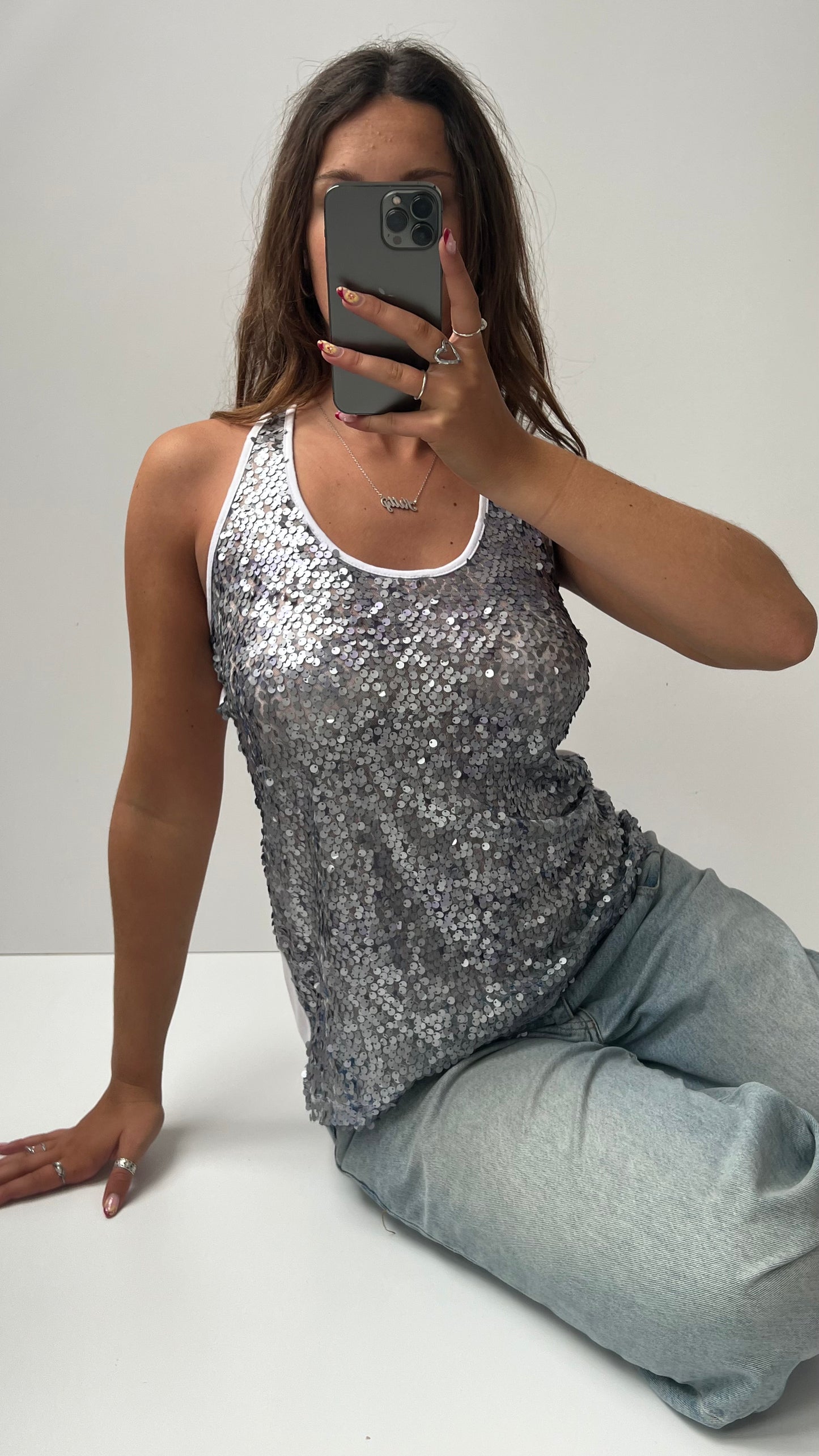 00s silver sequin tank top- size M