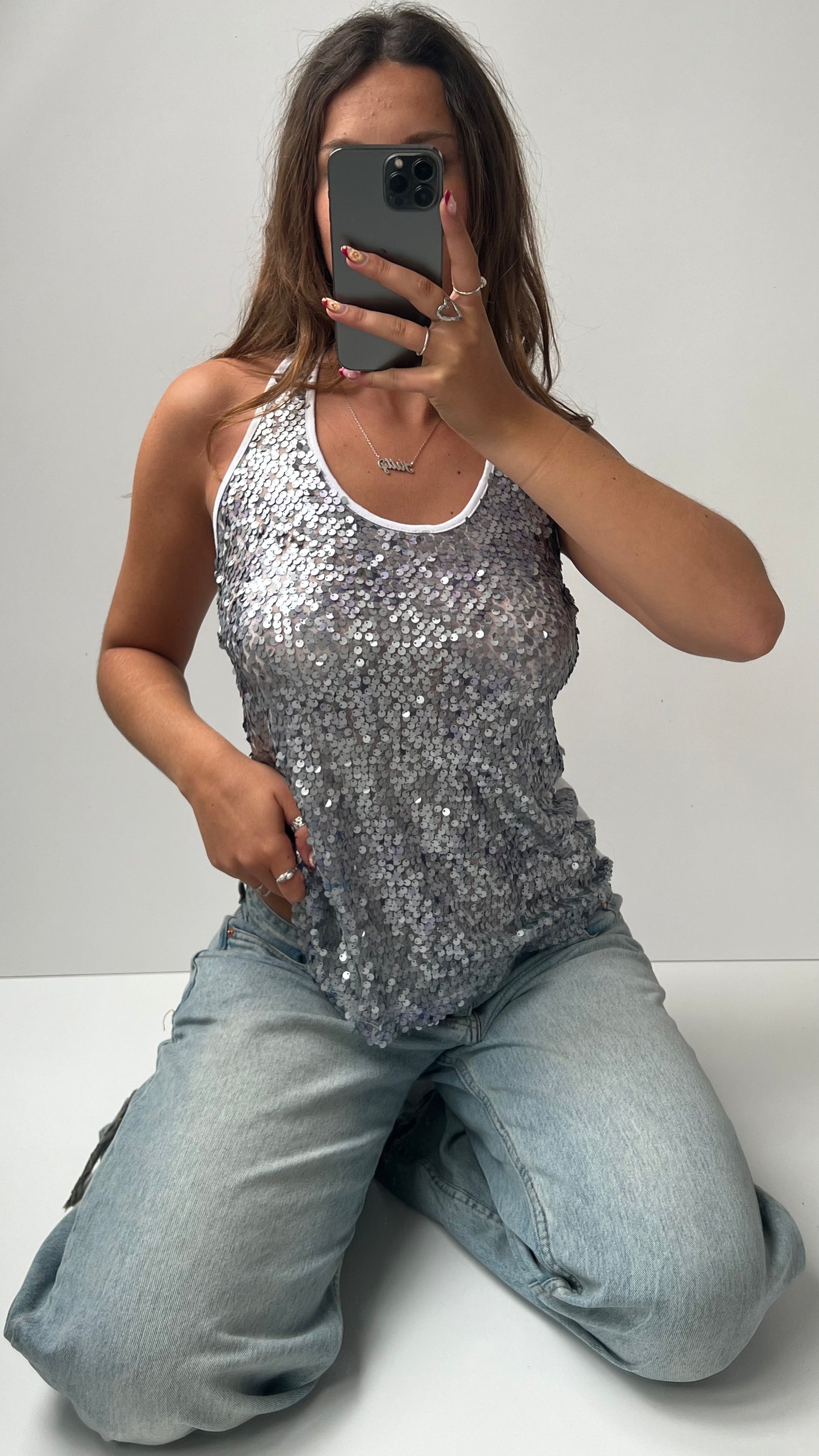 00s silver sequin tank top- size M