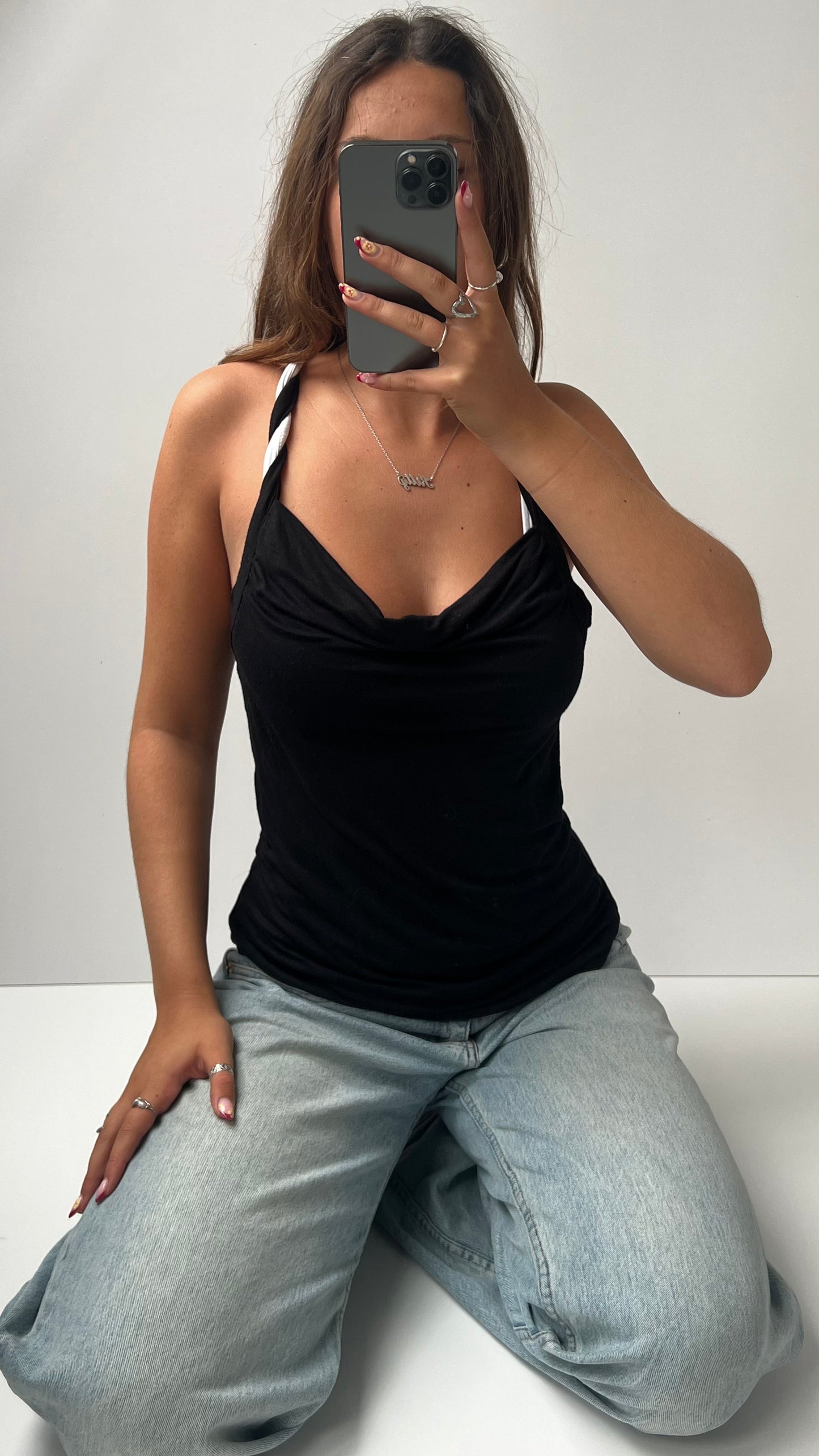 00s black twist halter cami- size M