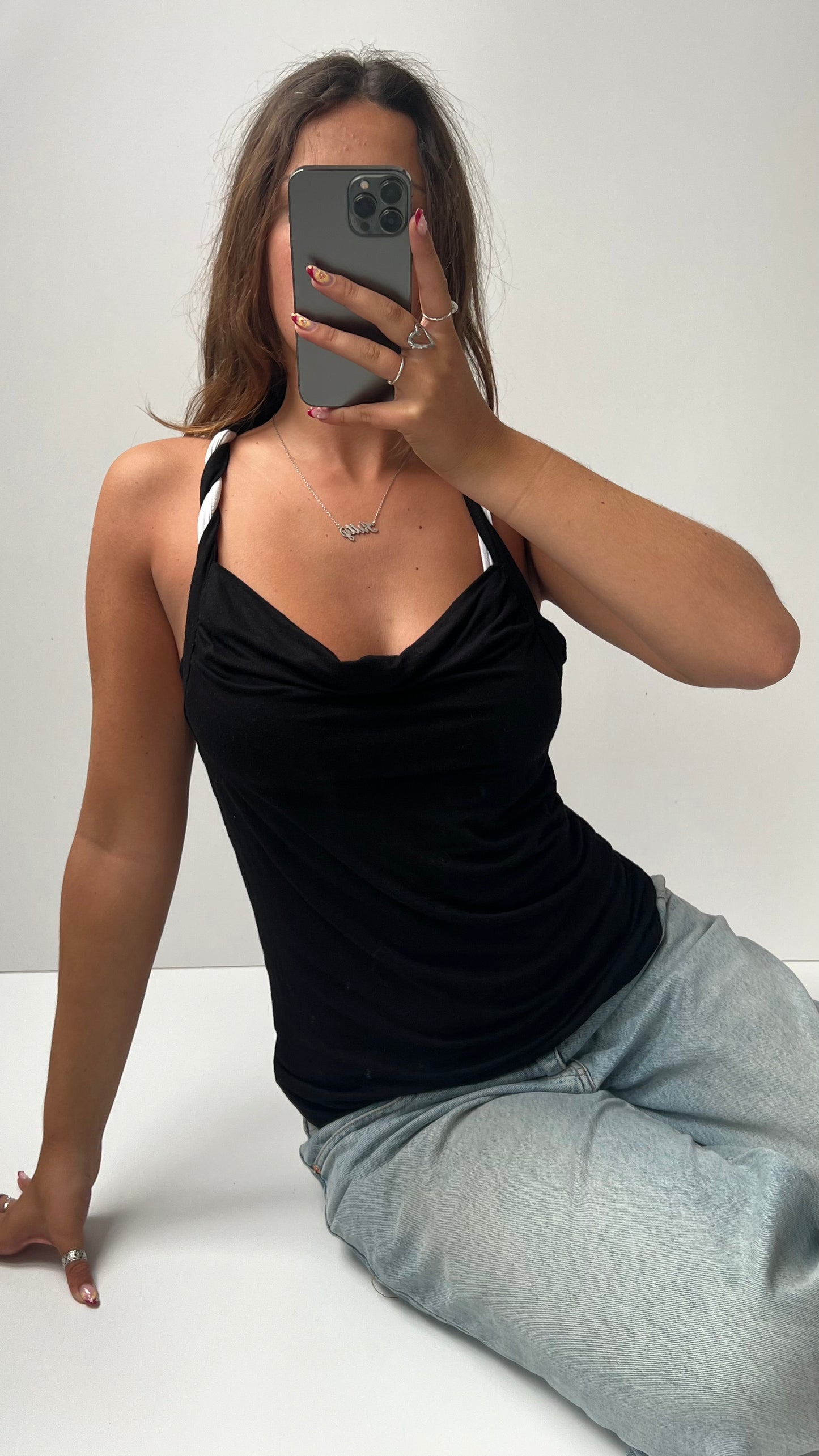 00s black twist halter cami- size M