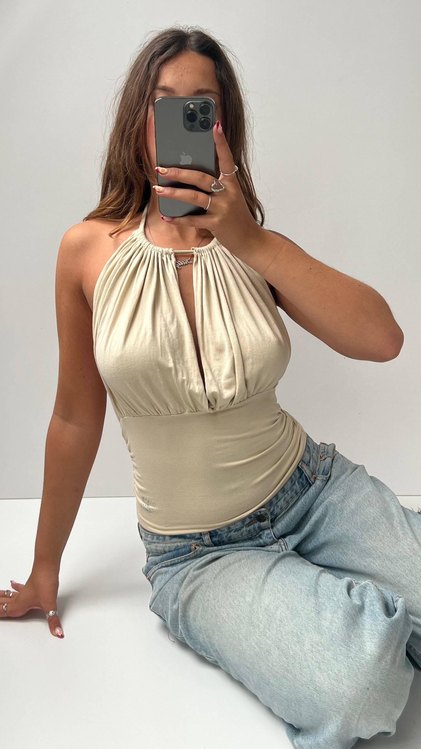 00s backless beige cami- size S