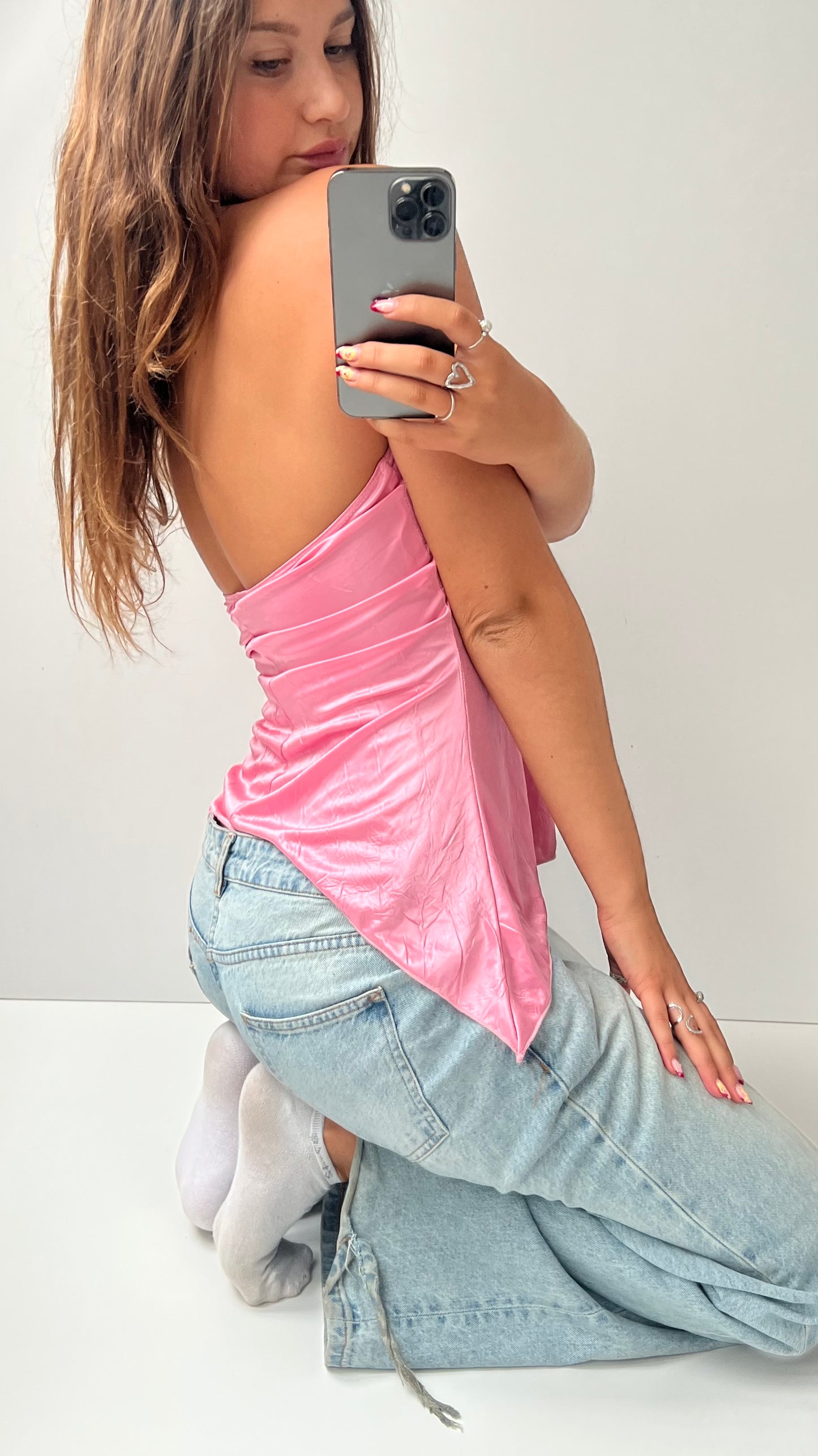 00s pink satin butterfly cami- size S
